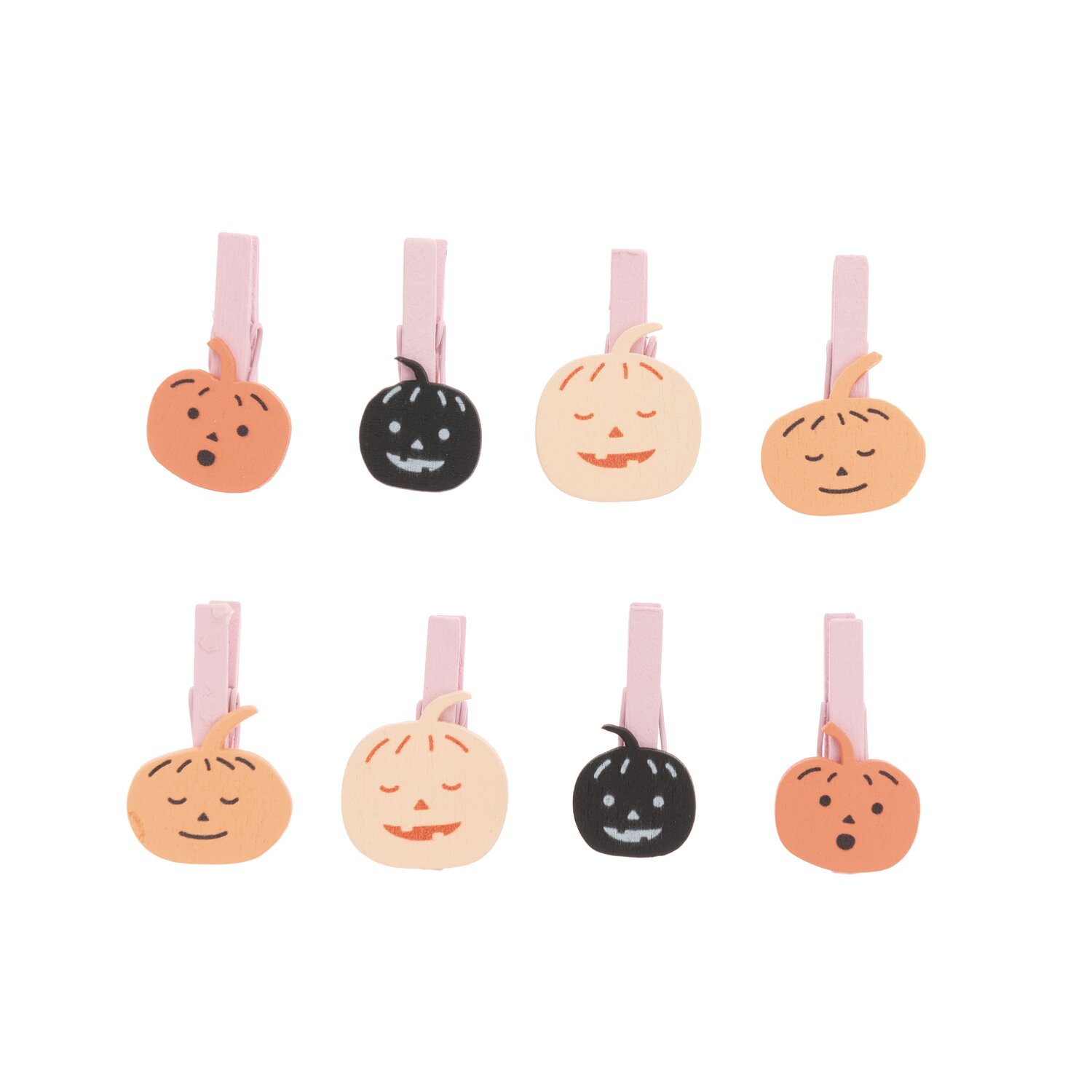 Holzclips Kürbis Mix orange-schwarz 8 Stück, Mehrfarbig, mit niedlichen Kürbisgesichtern. Ideal für herbstliche Dekorationen und Bastelprojekte.