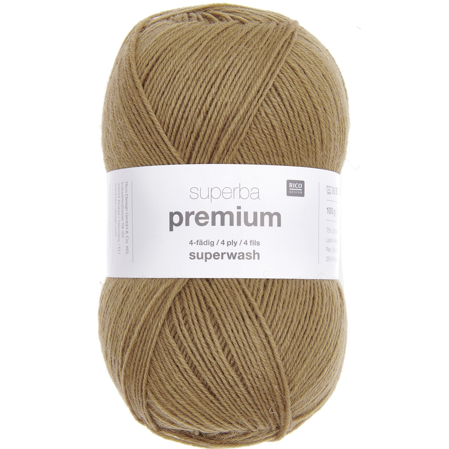 Superba Premium 4fädig: Weiches Garn in Camel von Rico Design, ideal für Strickprojekte mit 100g und 380m Länge.