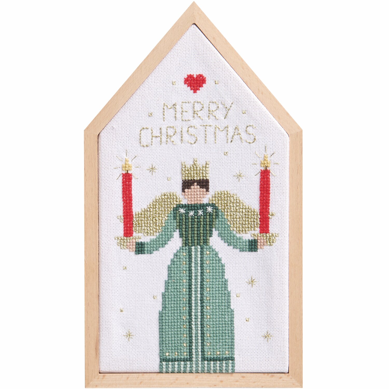 Stickpackung Engel Stickpackung Engel von Rico Design zeigt einen Engel mit Kerzen und "Merry Christmas"-Text.
