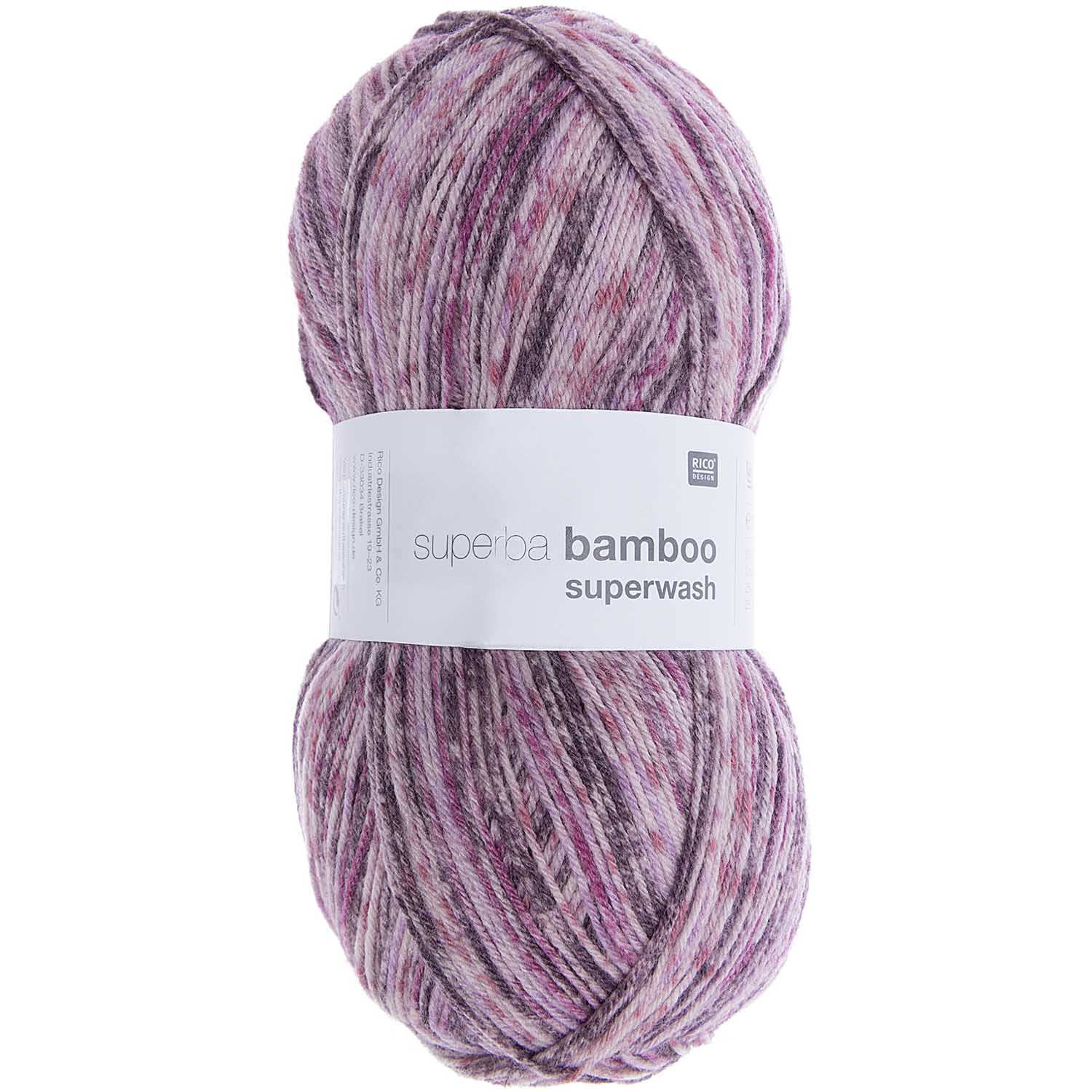 Superba Bamboo superwash 100g 420m Farbe Beere-Grün Mix von Rico Design Superba Bamboo superwash Garn in Lila-Orange Mix, 100g, 420m. Ideal für Strickprojekte.