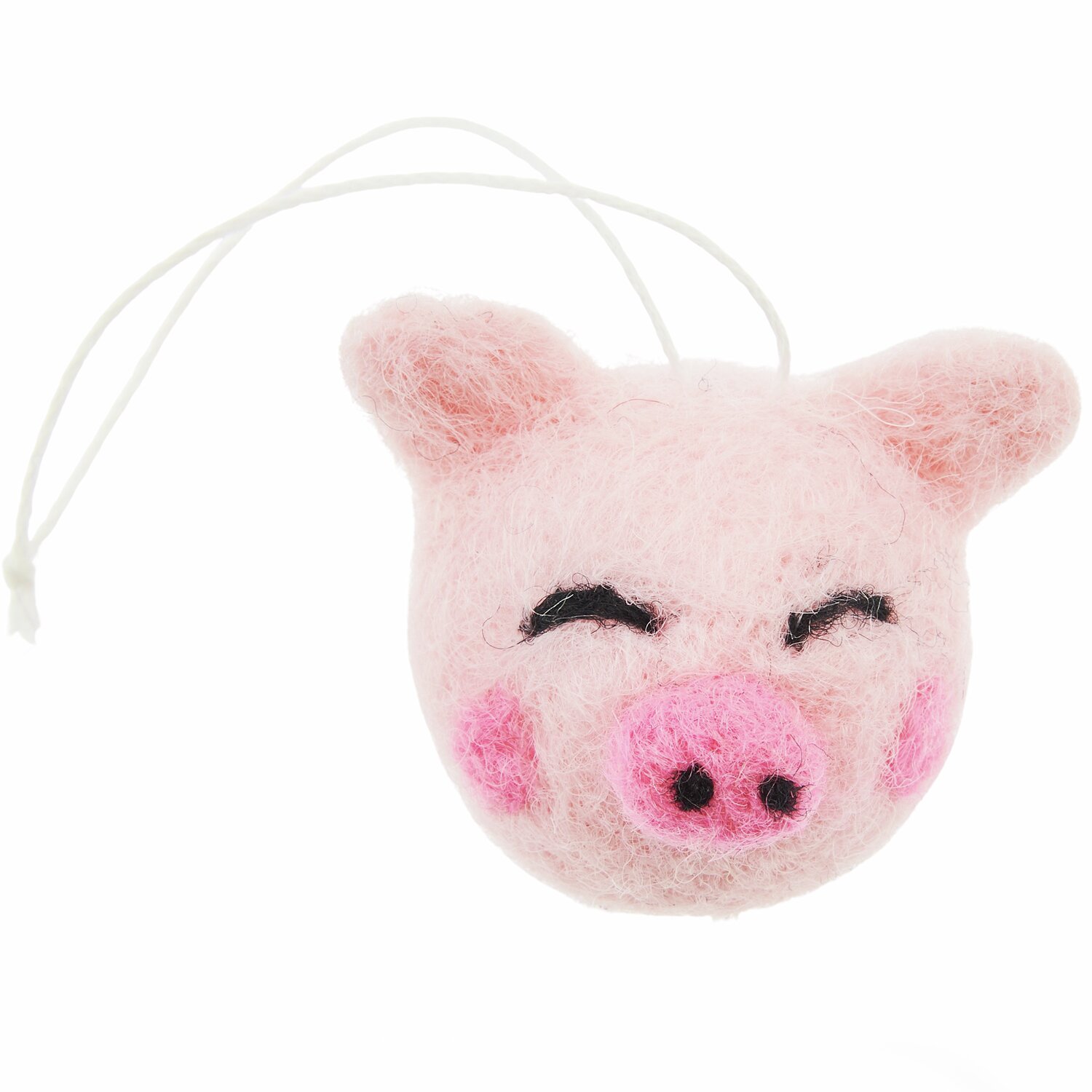 Aufhänger Filz-Schweinekopf 3D Rosa: Niedlicher Schweinekopf aus Filz mit rosa Wangen und Schnur zum Aufhängen. Maße: 3,5x4x3,3cm.