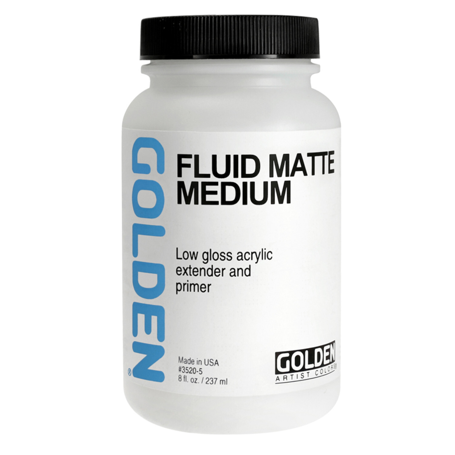 Golden Fluid Medium Matt, 237ml, in weißer Flasche mit schwarzem Deckel, ideal für Künstler.