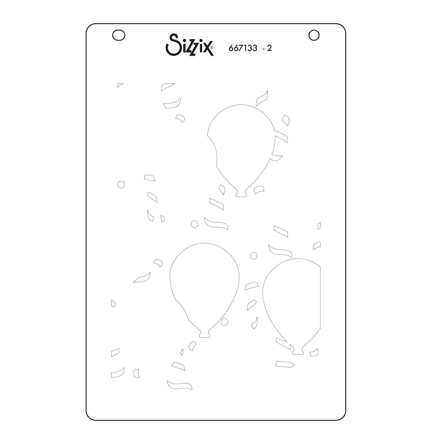 Sizzix Layered Stencils Birthday Balloons 4 PK A6, transparente Schablone im A6-Format mit Luftballon- und Konfetti-Aussparungen für kreative Karten- und Deko-Projekte