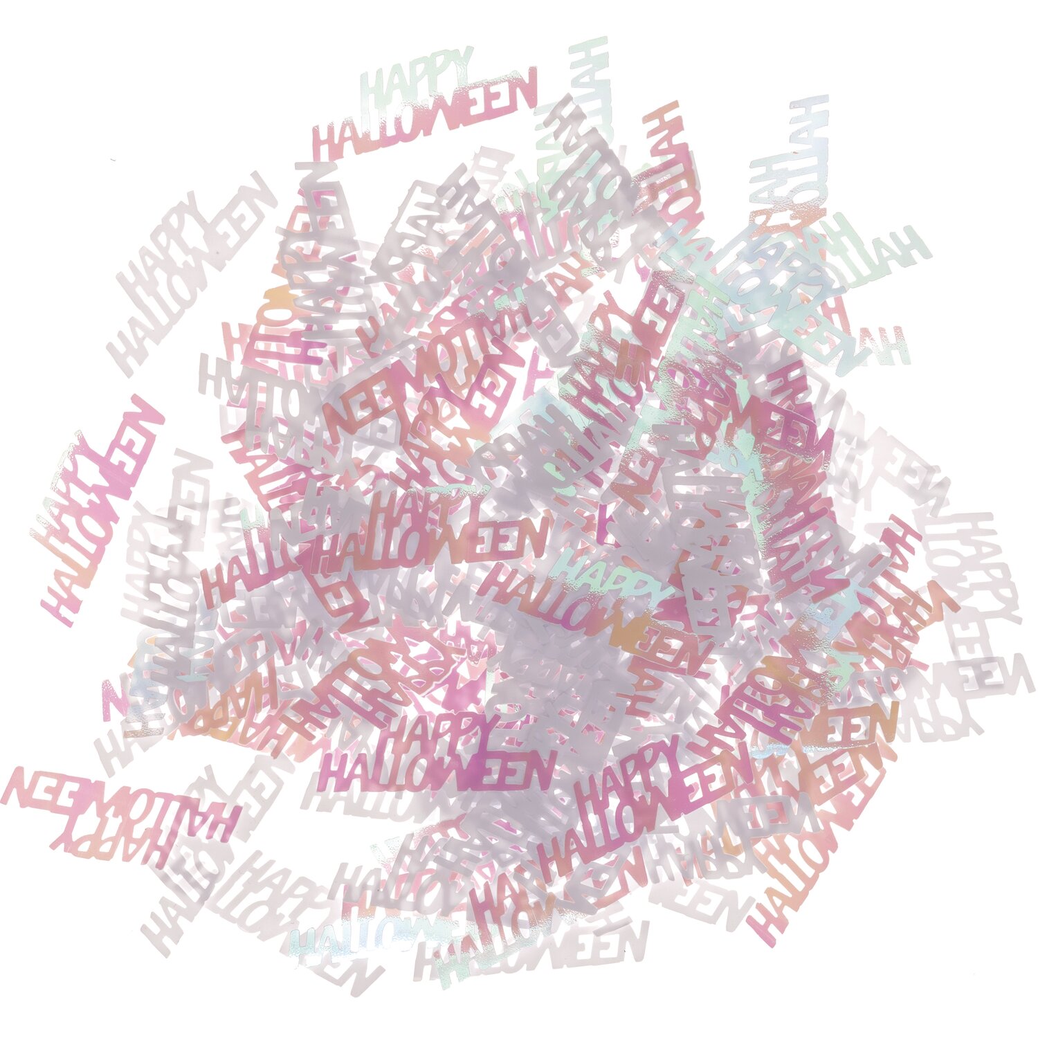 Flitterstreu Happy Halloween 200 Stück, weiß-irisierend, dekorativ für festliche Anlässe.