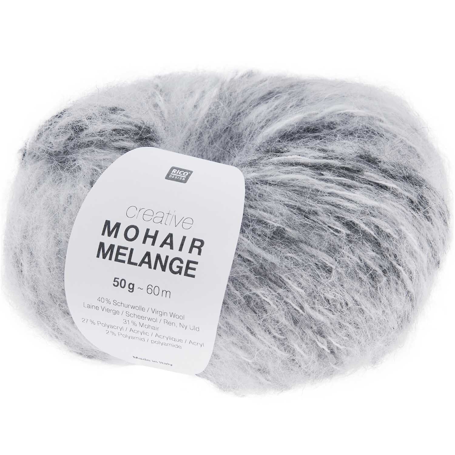 Creative Mohair Melange: Weiches, graues Garn von Rico Design, 50g Knäuel mit 60m Länge, ideal für Strickprojekte.