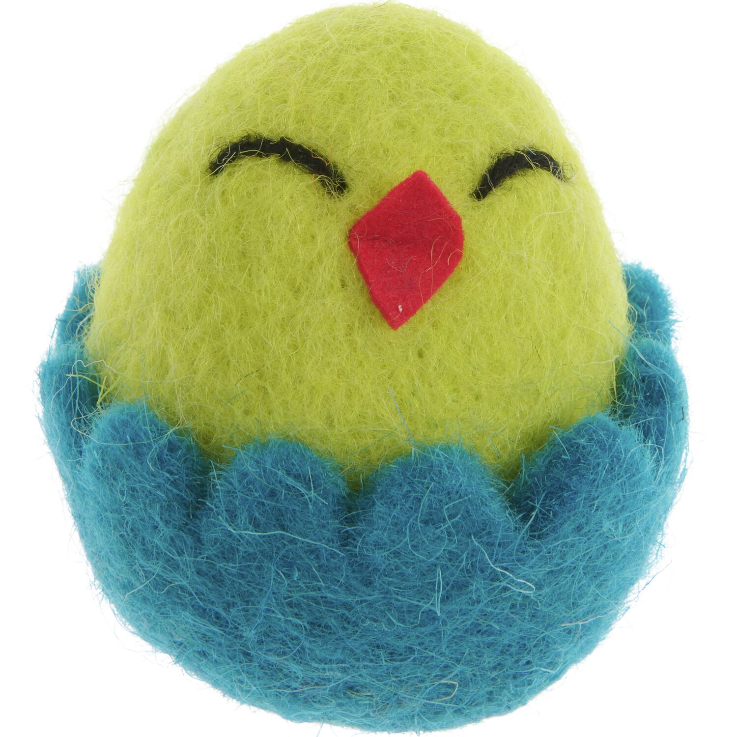 Filz-Küken im Ei Gelb/Blau: Niedliches Küken aus Filz in gelbem Ei mit blauem Rand, 6,5xØ5,4cm.