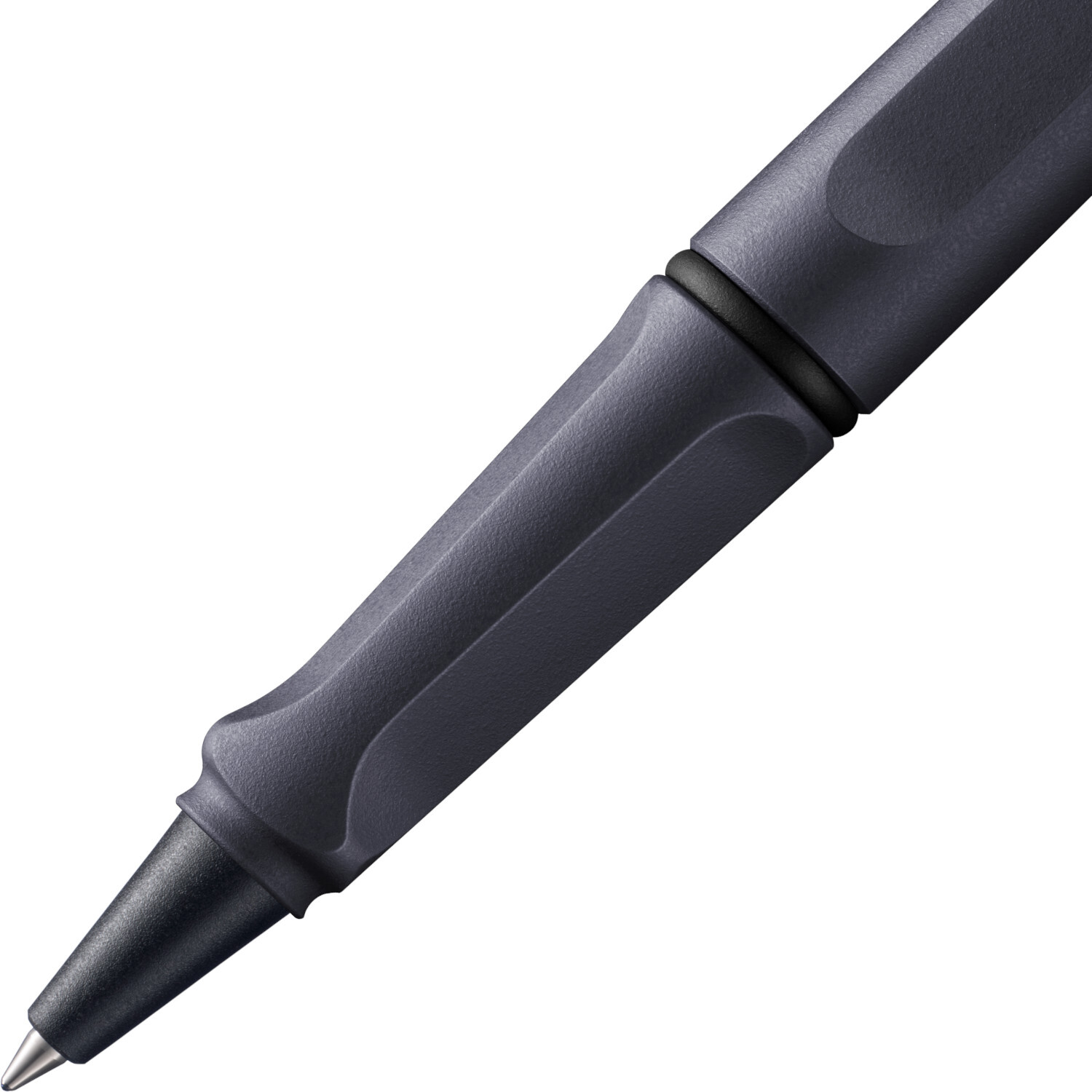 Kugelschreiber safari Farbe Steel Black von C. Josef Lamy Kugelschreiber Lamy safari in Steel Black, Nahaufnahme der Spitze mit ergonomischem Design.