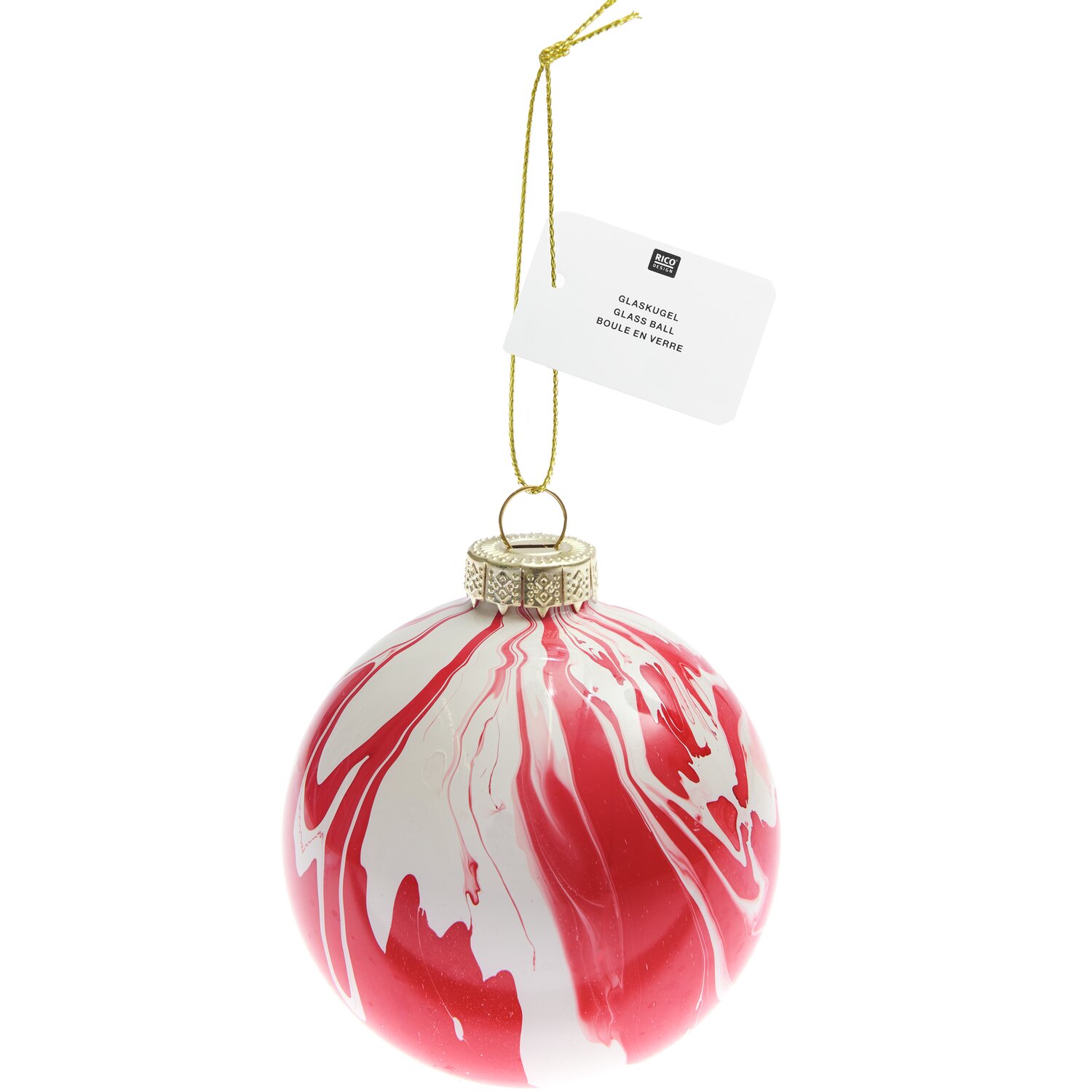 Glaskugel Baumschmuck marmoriert Rot/Weiß Ø8cm von Rico Design