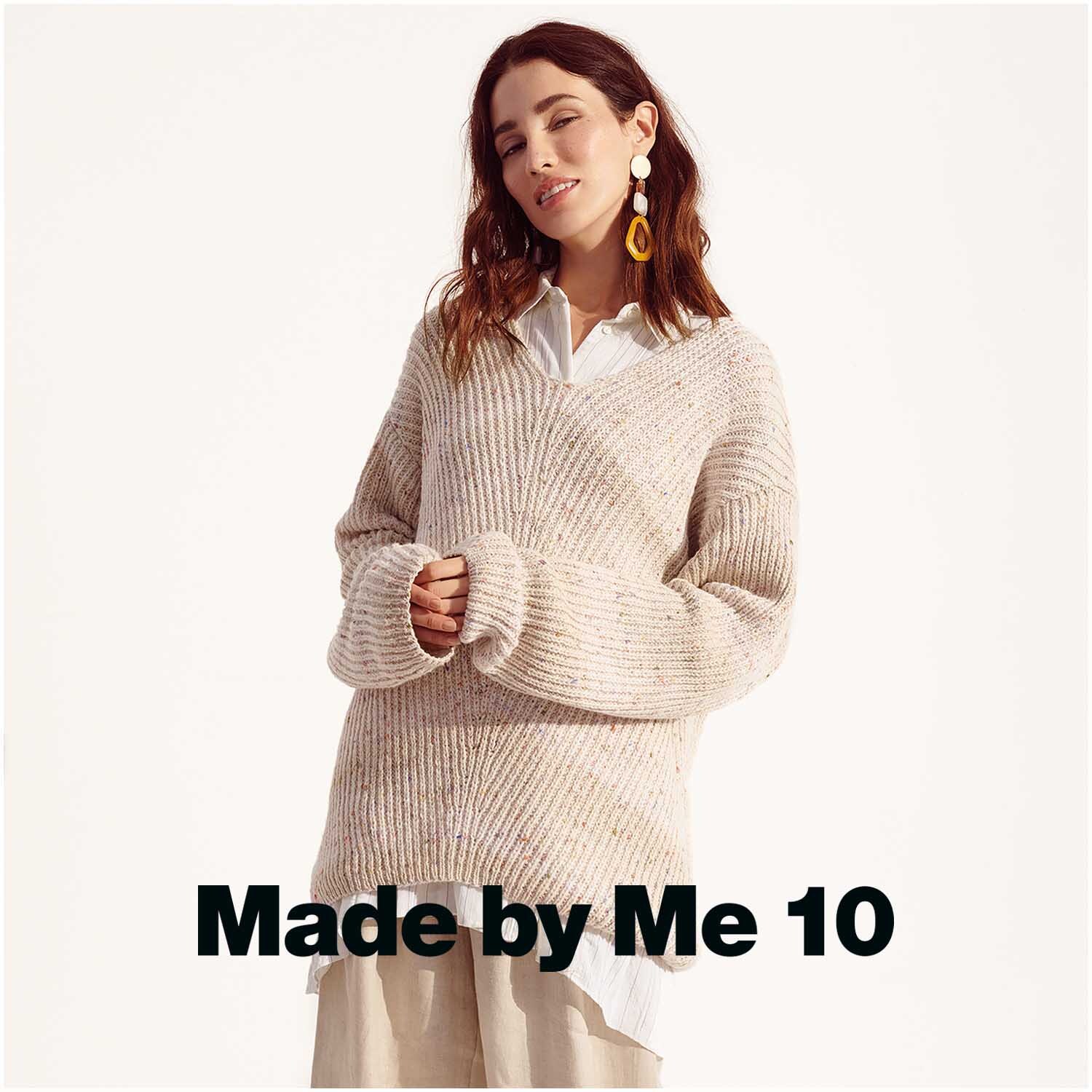 Fashion Cotton Light & Long Tweed dk 50g 185m Farbe Natur von Rico Design Fashion Cotton Light & Long Tweed dk: Frau in beigem Strickpullover von Rico Design, lässig und stilvoll.