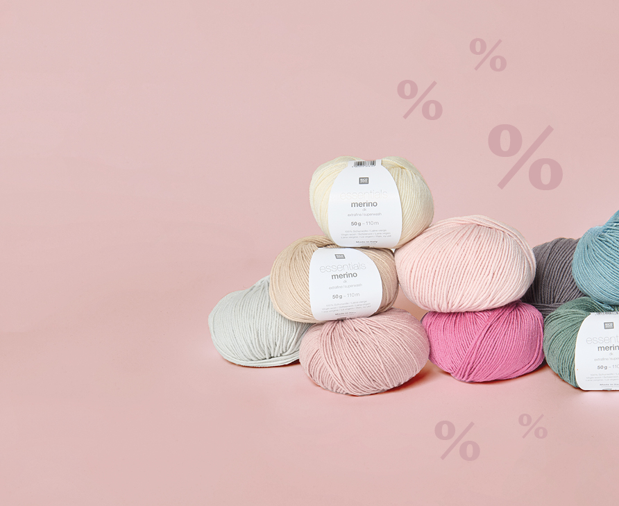 Diverse Knäuel Essentials Merino dk mit Prozentzeichen