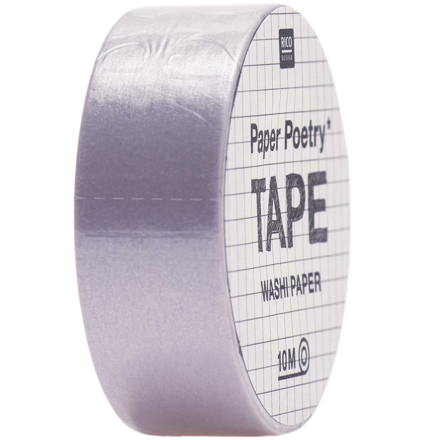 Paper Poetry Tape uni 15mm 10m Farbe Flieder von Rico Design Paper Poetry Tape uni 15mm 10m in zartem Flieder von Rico Design, seitlich abgebildet auf schwarzem Hintergrund.