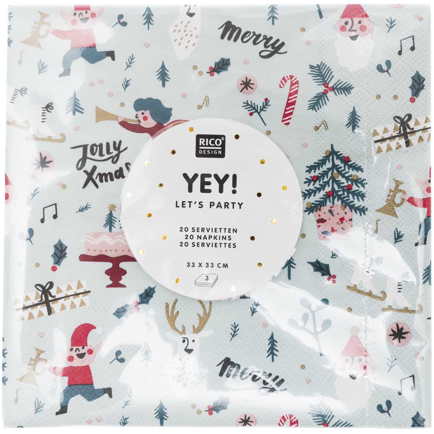 Servietten Jolly Weihnachten rot 33x33cm 20 Stück von Rico Design