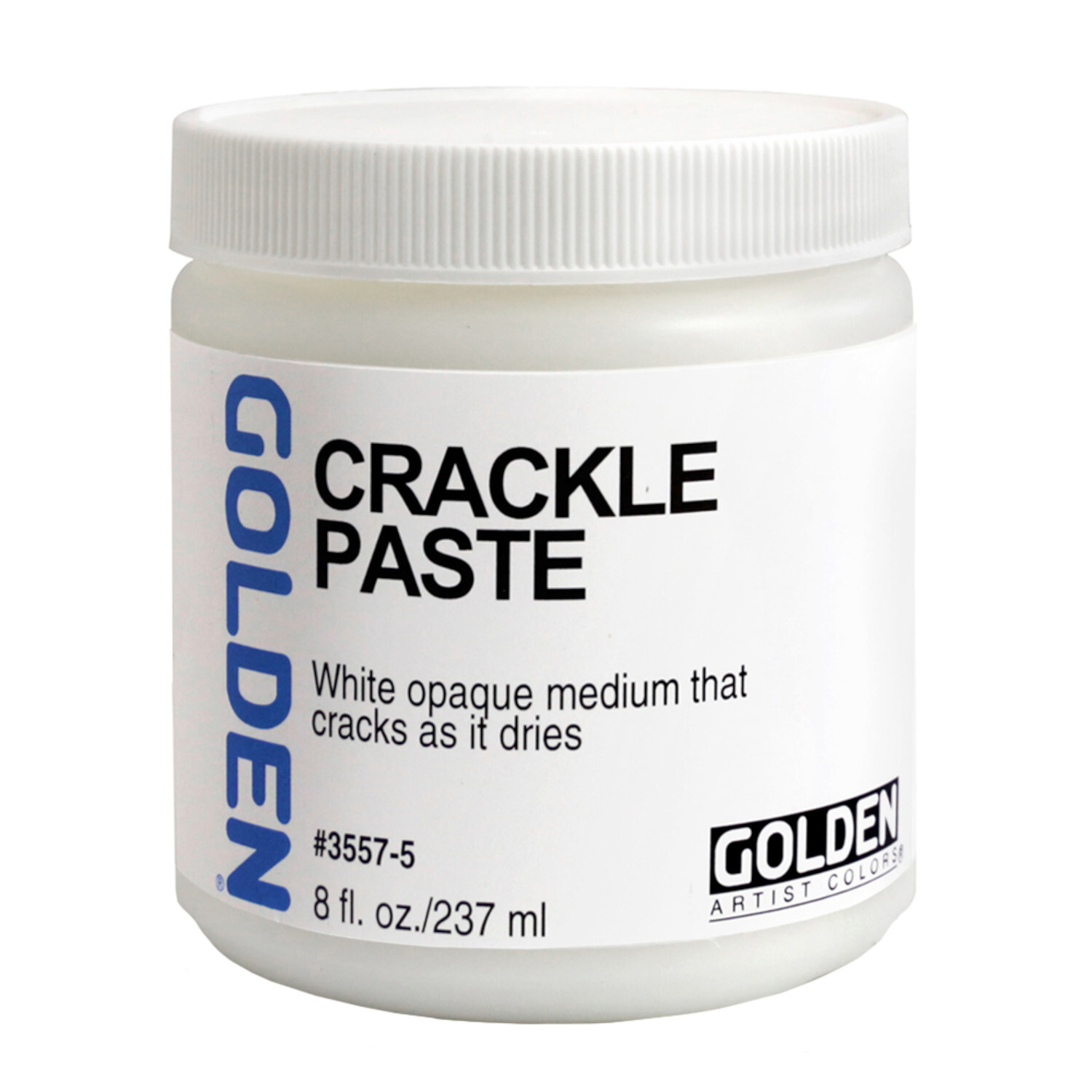 Golden Crackle Paste, 237ml, weiße Paste in einem runden Behälter, ideal für kreative Oberflächeneffekte.