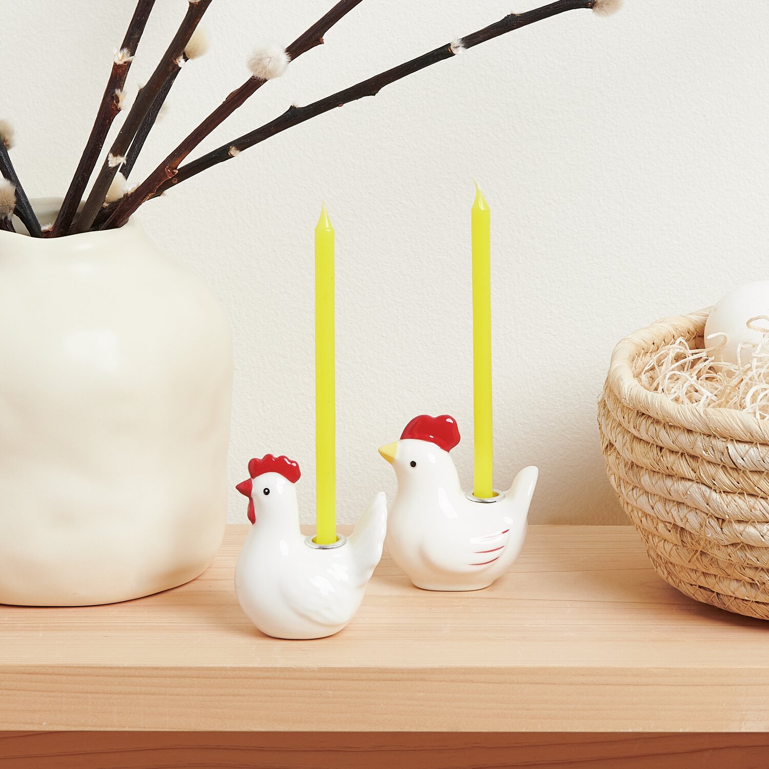 Keramik Kerzenhalter Huhn Weiß 6,1x4,4x5,6cm von Rico Design