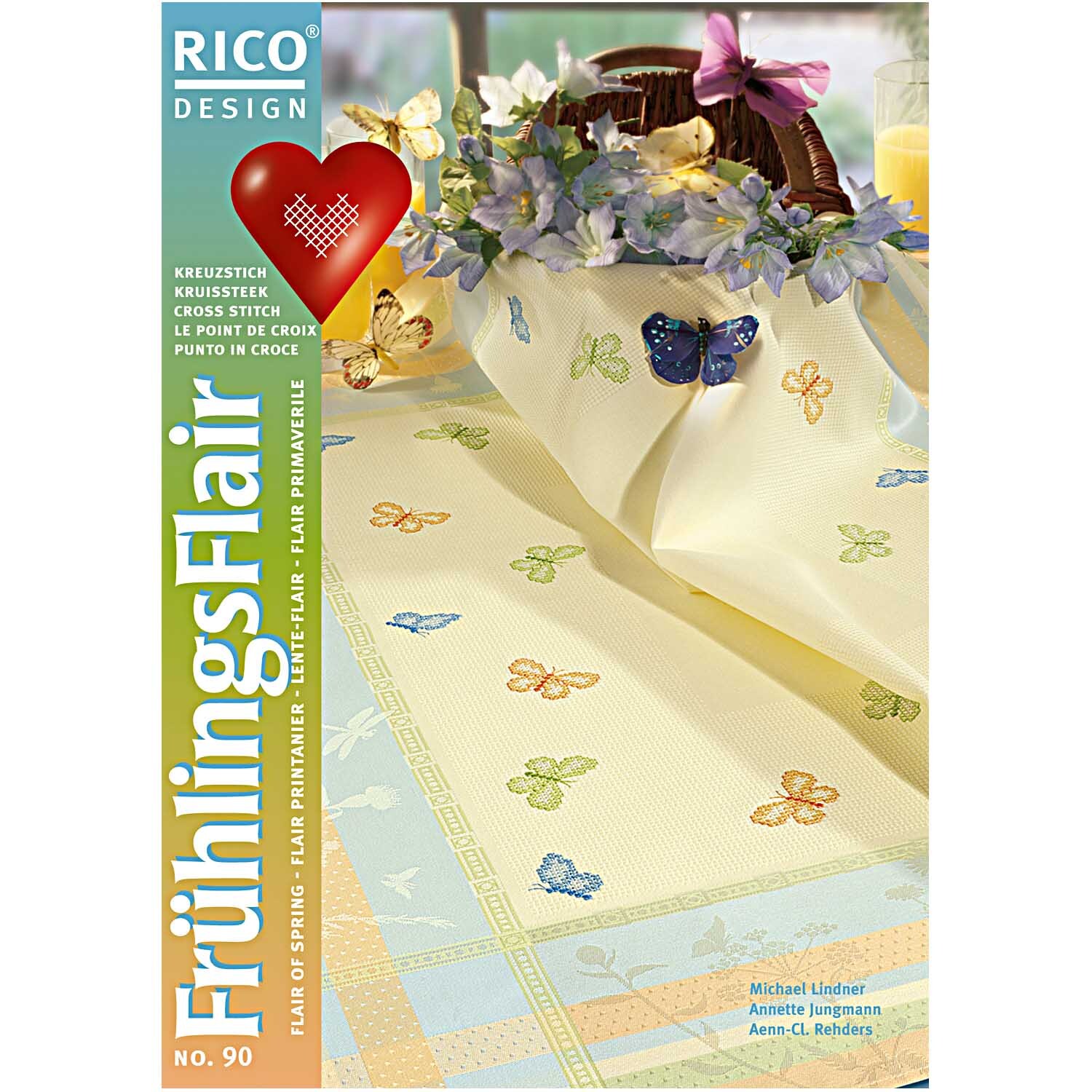 Frühlingsflair Nr.90: Tischdecke mit bunten Schmetterlingen, Rico Design, ideal für Frühling.