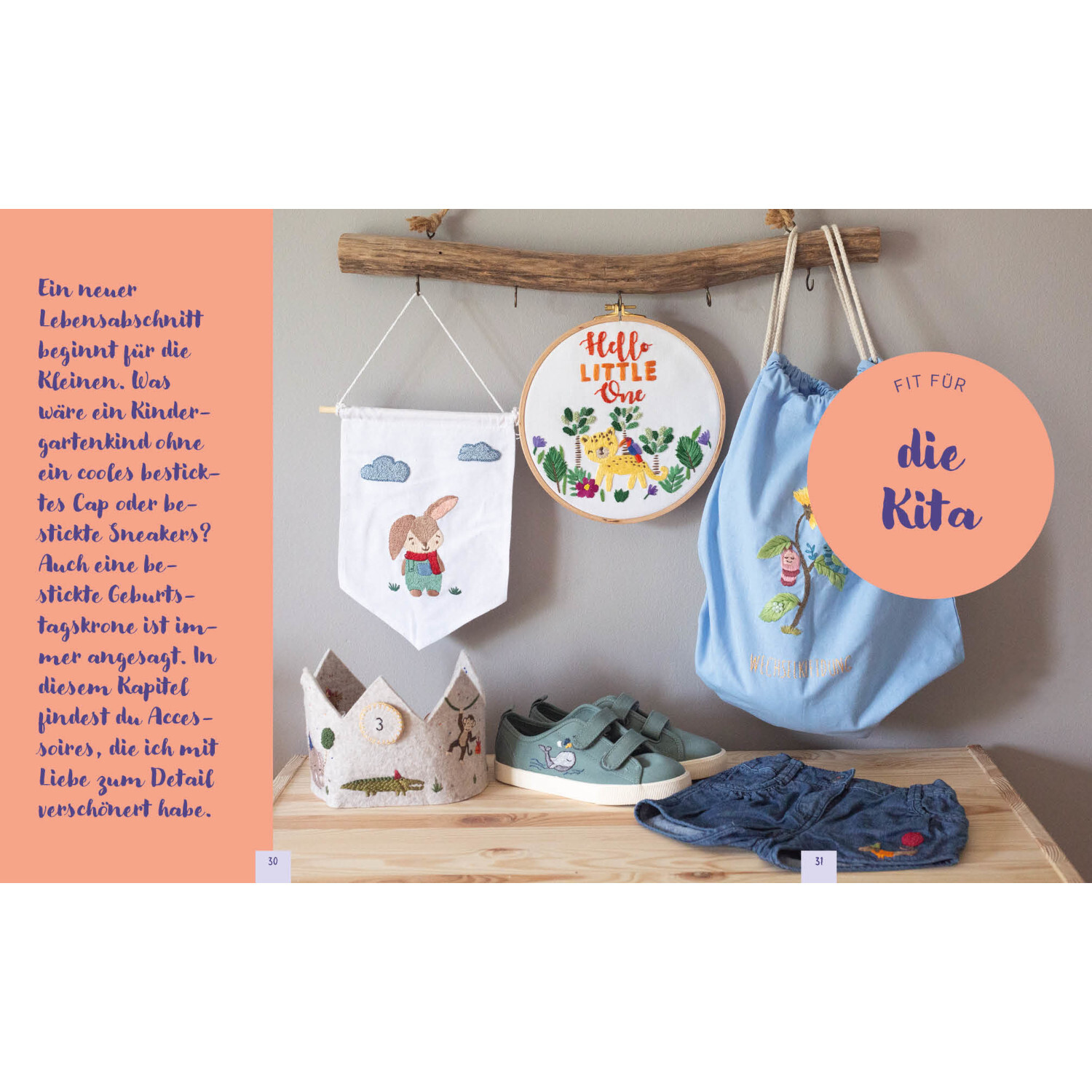 Hello Little One – Süße Stickmotive von Edition Michael Fischer Hello Little One – Süße Stickmotive: Wanddeko, Tasche und Kinderschuhe in Pastelltönen für die Kita.