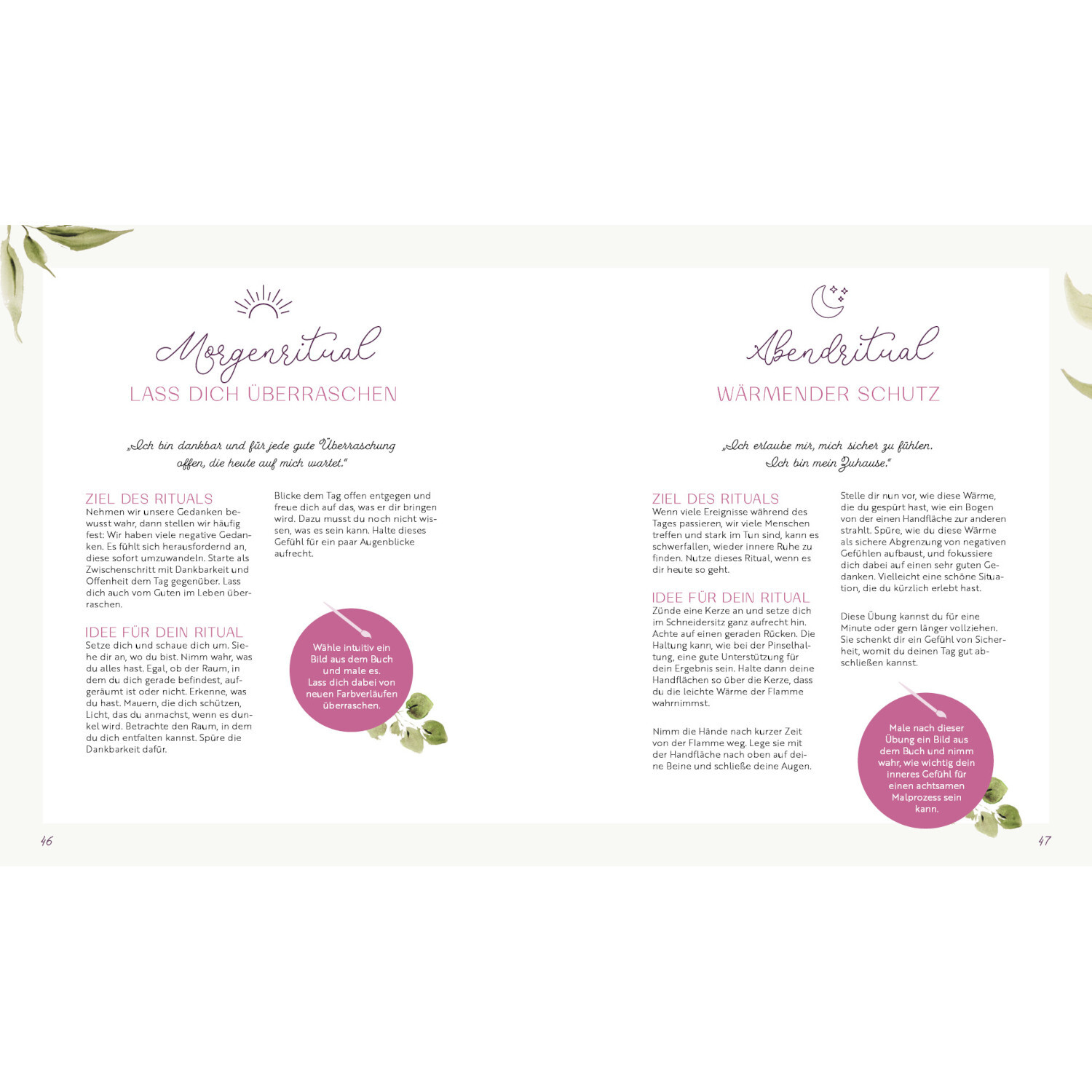 Selfcare Watercolor – Kreative Momente für mich: Doppelseite mit Ritualen, zartes Design.