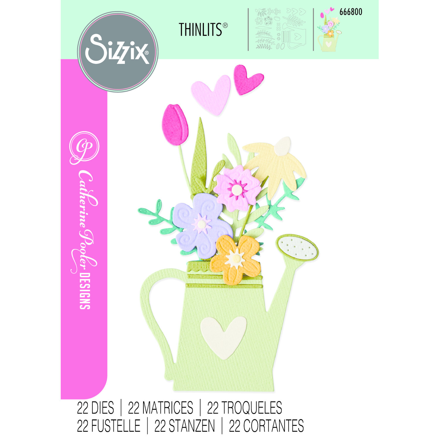 Thinlits Sprinkled with Love Set 22 Stück von idee. Creativmarkt Thinlits Sprinkled with Love Set 22PK zeigt bunte Blumen in einer Gießkanne, ideal für kreative Bastelprojekte.