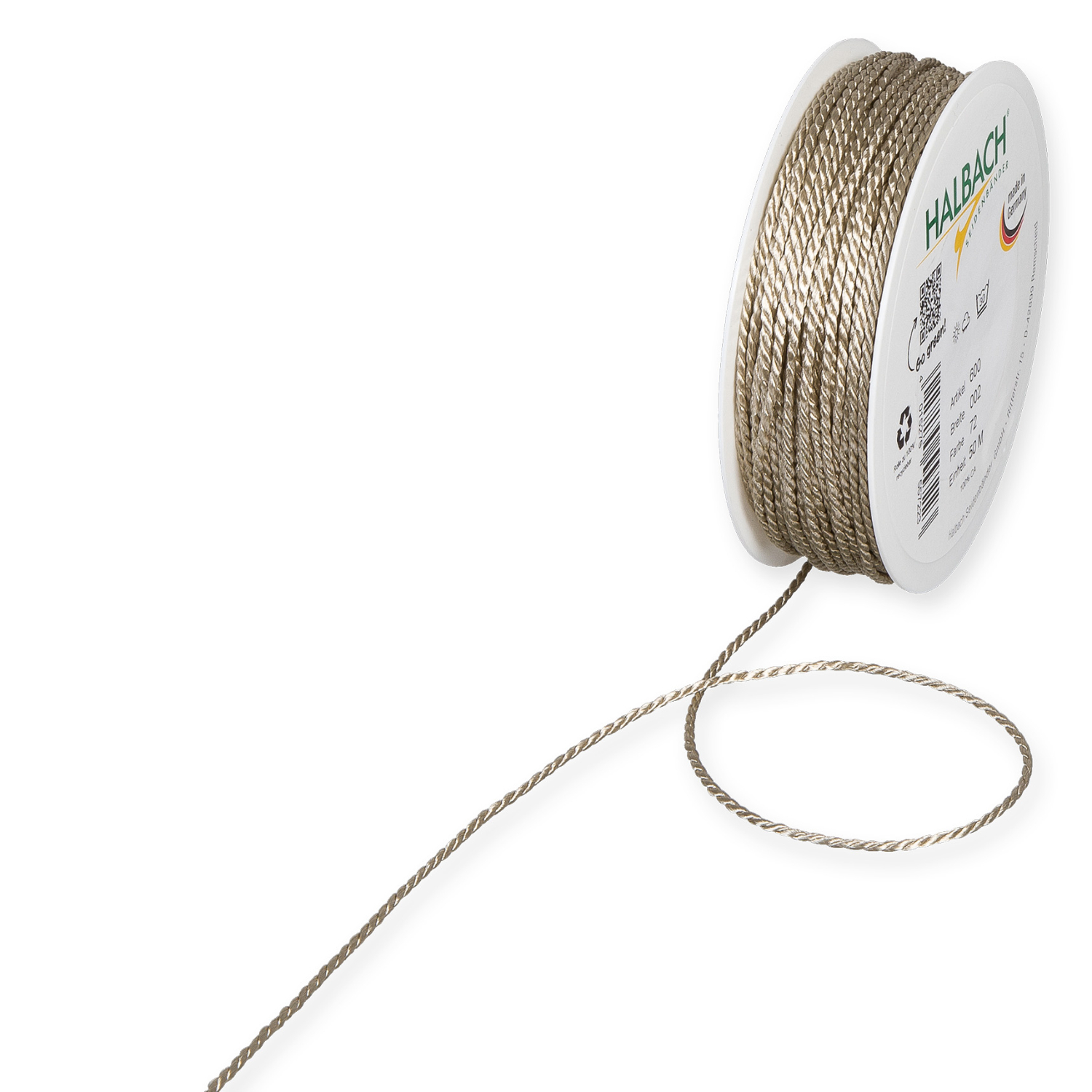 Halbach Kordel 2mm 10m Natur 1