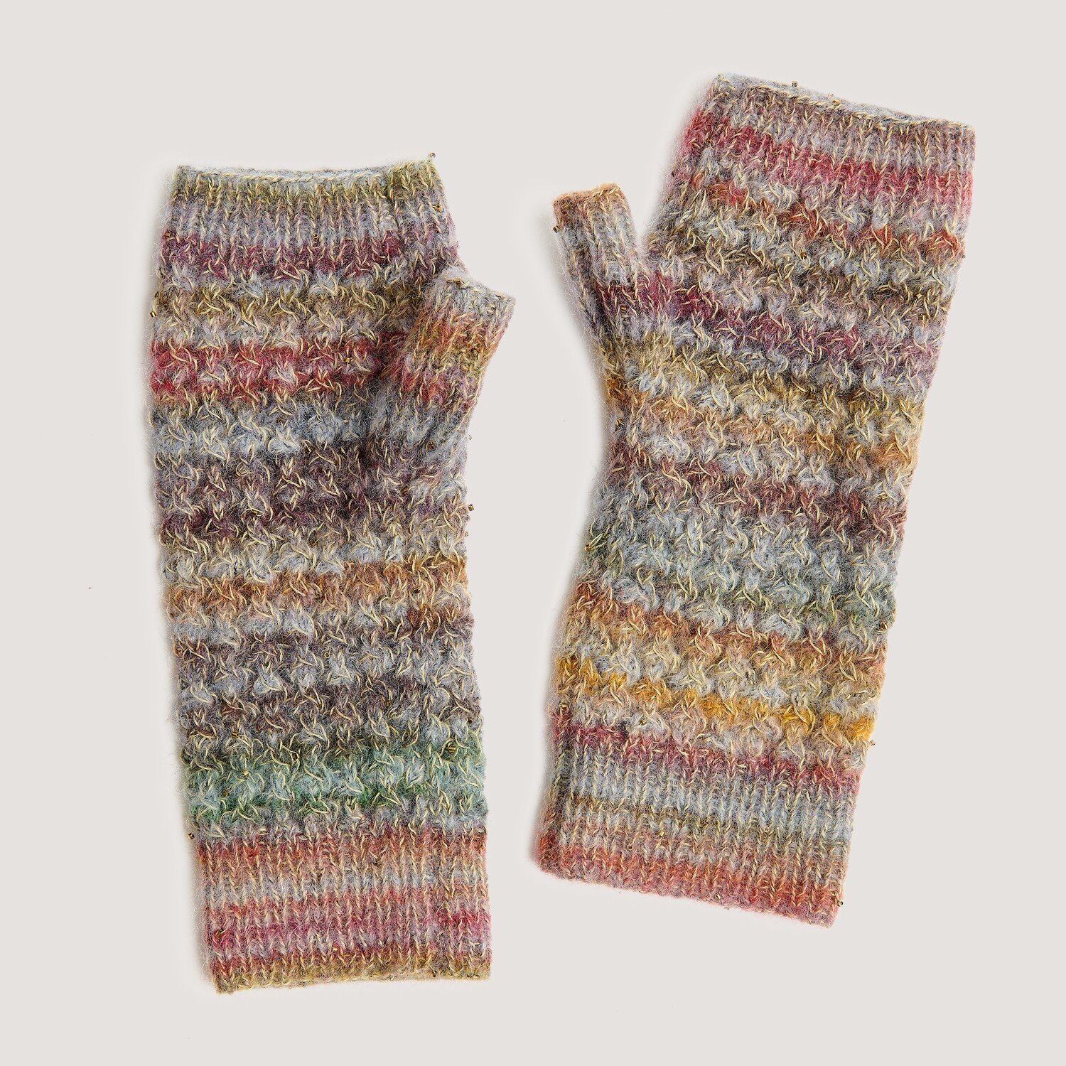 Fashion Wool Alpaca Landscape Creative Make It Perlchen, fingerlose Handschuhe aus mehrfarbig melierter Wolle von Rico Design, gestrickt mit Strukturmuster
