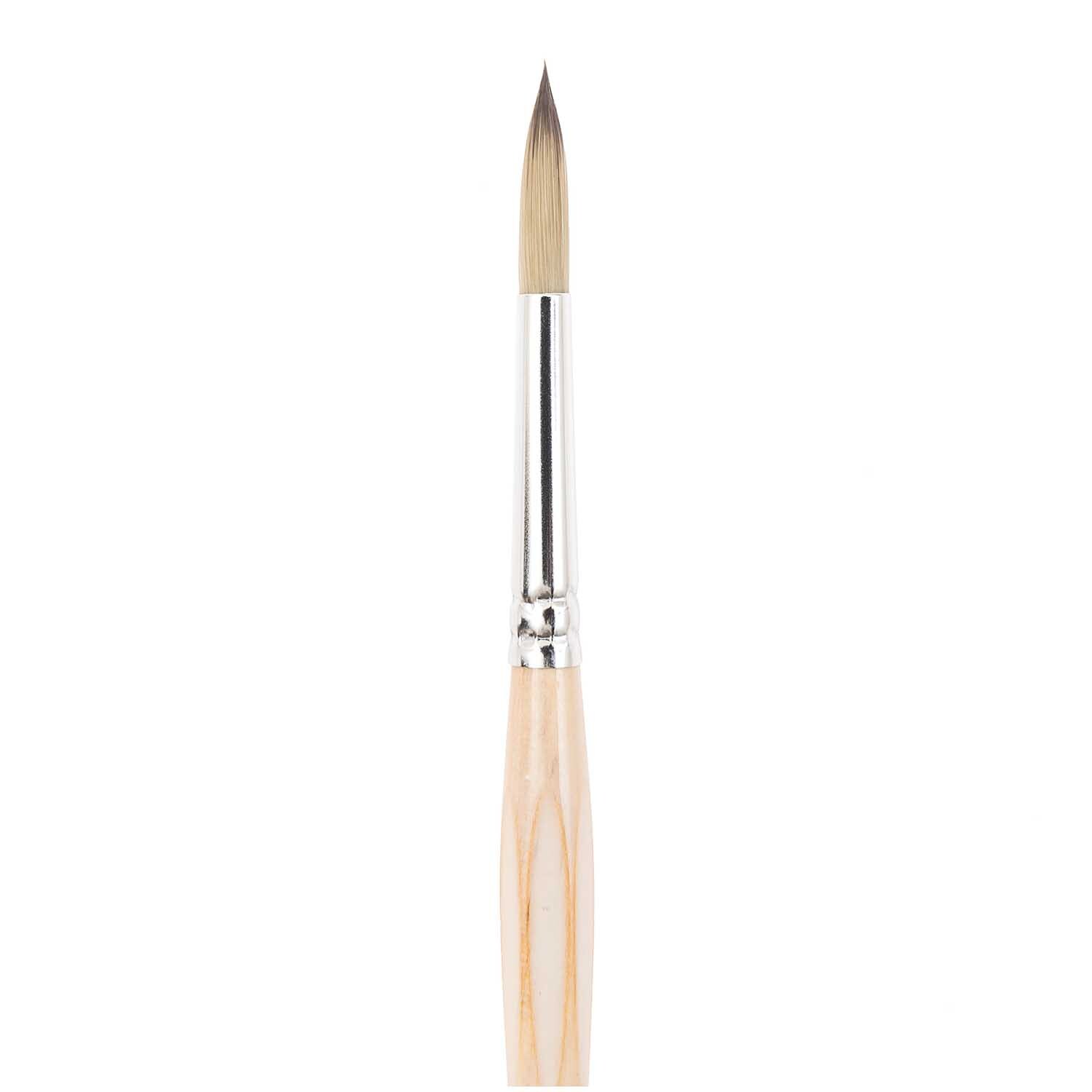 Pinsel Hobby Synthetic Ergonomic rund von Rico Design, mit hellem Holzgriff und silberner Zwinge, ideal für präzises Malen.
