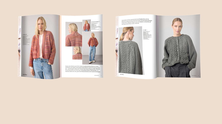 Seiten aus der Neuen Masche 14 auf denen man Jacken sehen kann