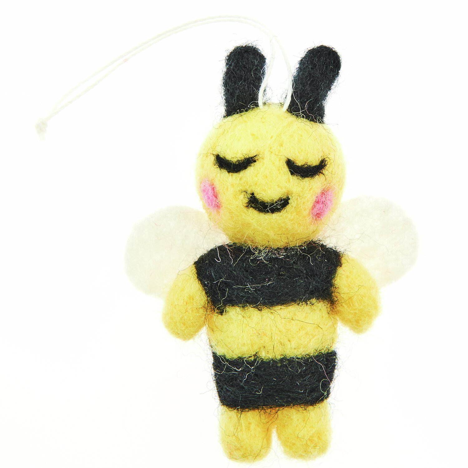 Aufhänger Filz-Biene 3D Gelb: Niedliche Biene aus Filz mit schwarzen Streifen, ideal als Dekoration. Größe: 7,5x5,2x2,4cm.