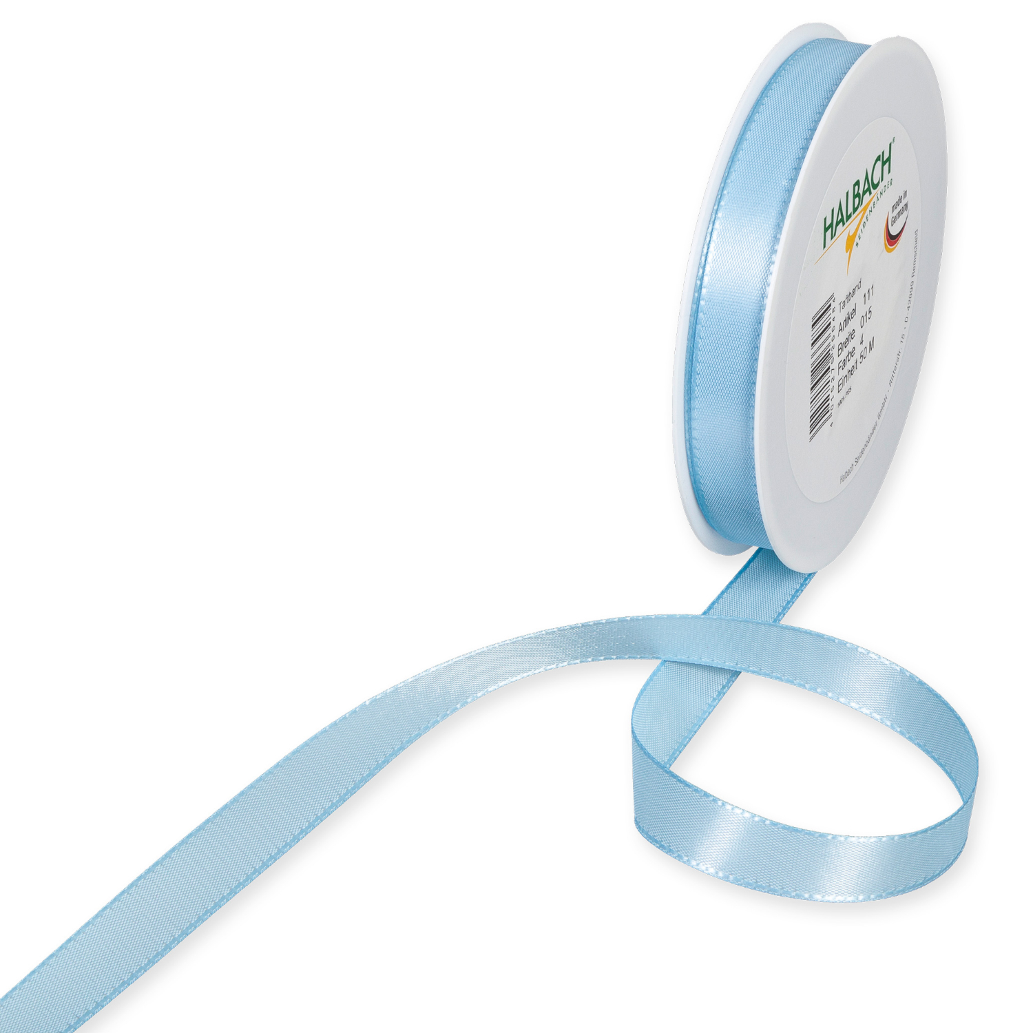 Taftband 15mm 10m, hellblau, von Halbach. Ideal für Dekorationen und Geschenkverpackungen.