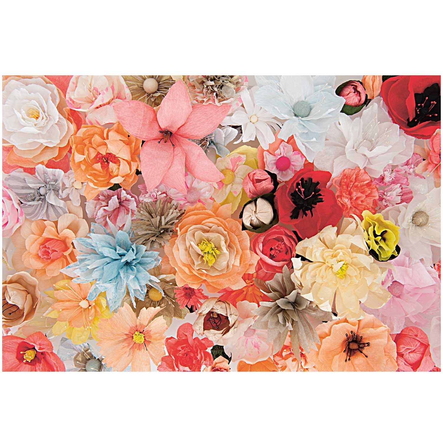 Blütenstempel 6cm 100 Stück Farbe Rot/Schwarz von Rico Design Blütenstempel 6cm 100 Stück von Rico Design. Verschiedene farbige Papierblumen in Rot, Schwarz und anderen Tönen auf einem Tisch arrangiert.