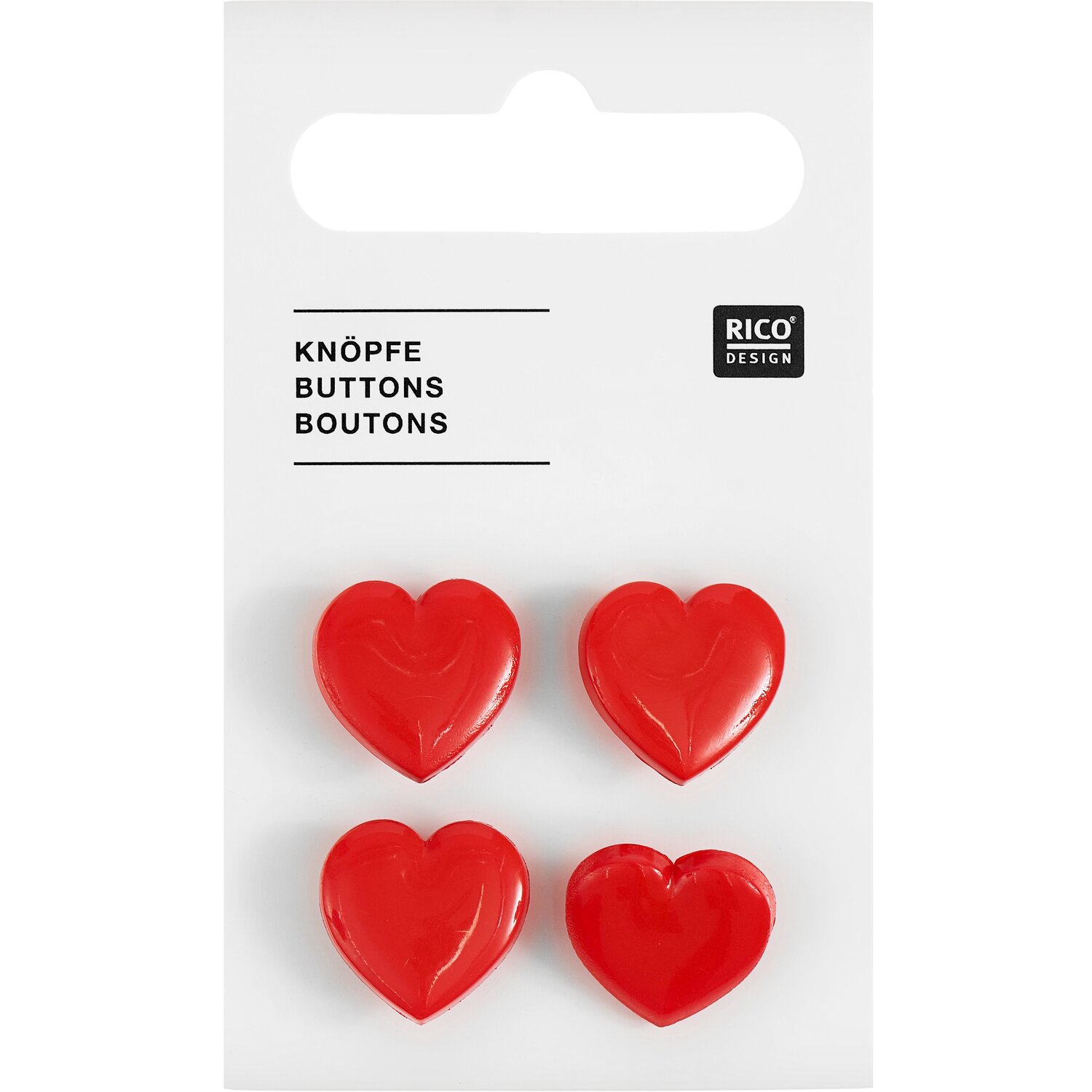 Knöpfe Herz 1,5x1,5cm 4 Stück Farbe Rot von Rico Design
