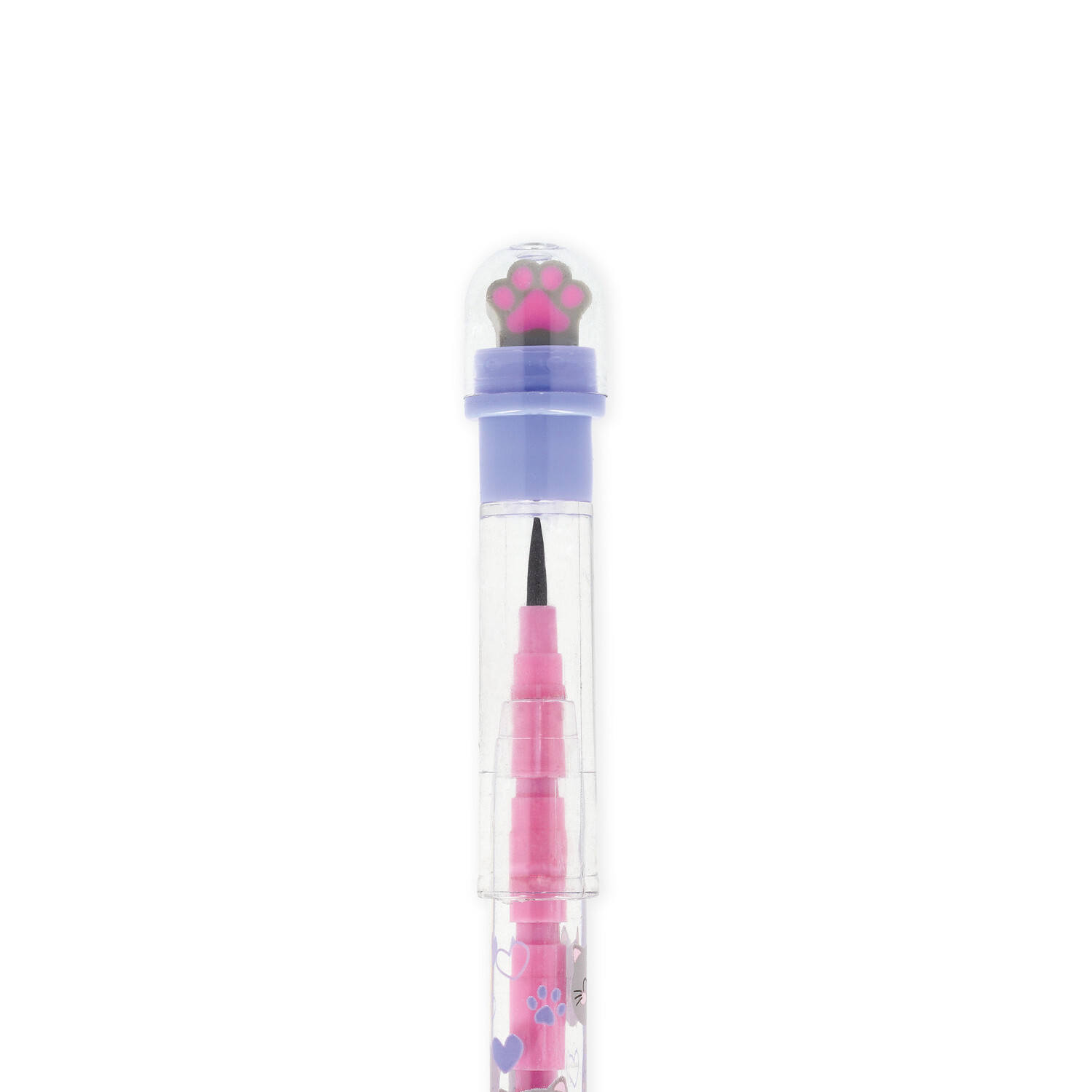 Stackable Pencils, Kitty: Rosa und lila Bleistift mit Katzenpfoten-Design, ideal für Schule.