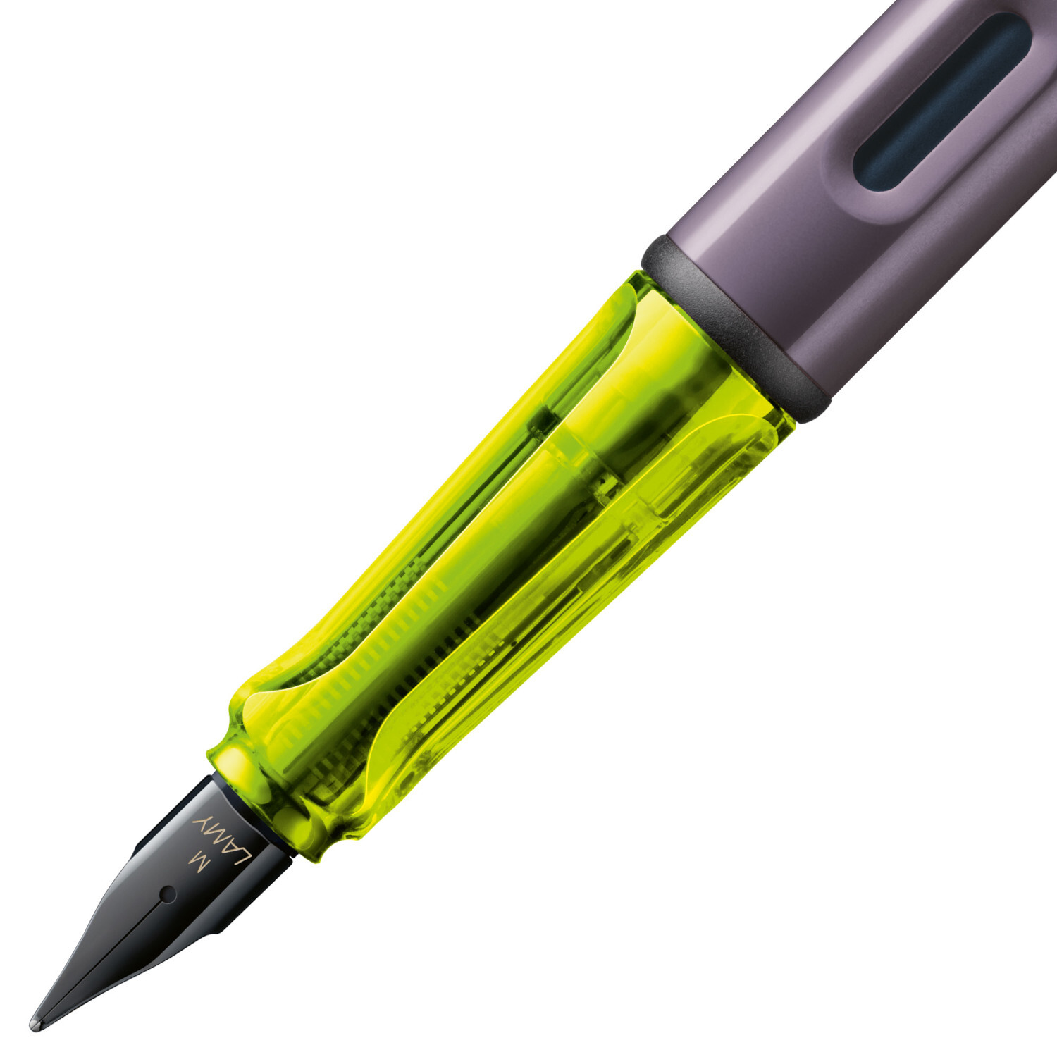 Füllhalter AL-star Feder M Farbe Aubergine von C. Josef Lamy Füllhalter AL-star mit Feder M, Lamy. Der Schaft in Aubergine und der Griff in leuchtendem Gelb.