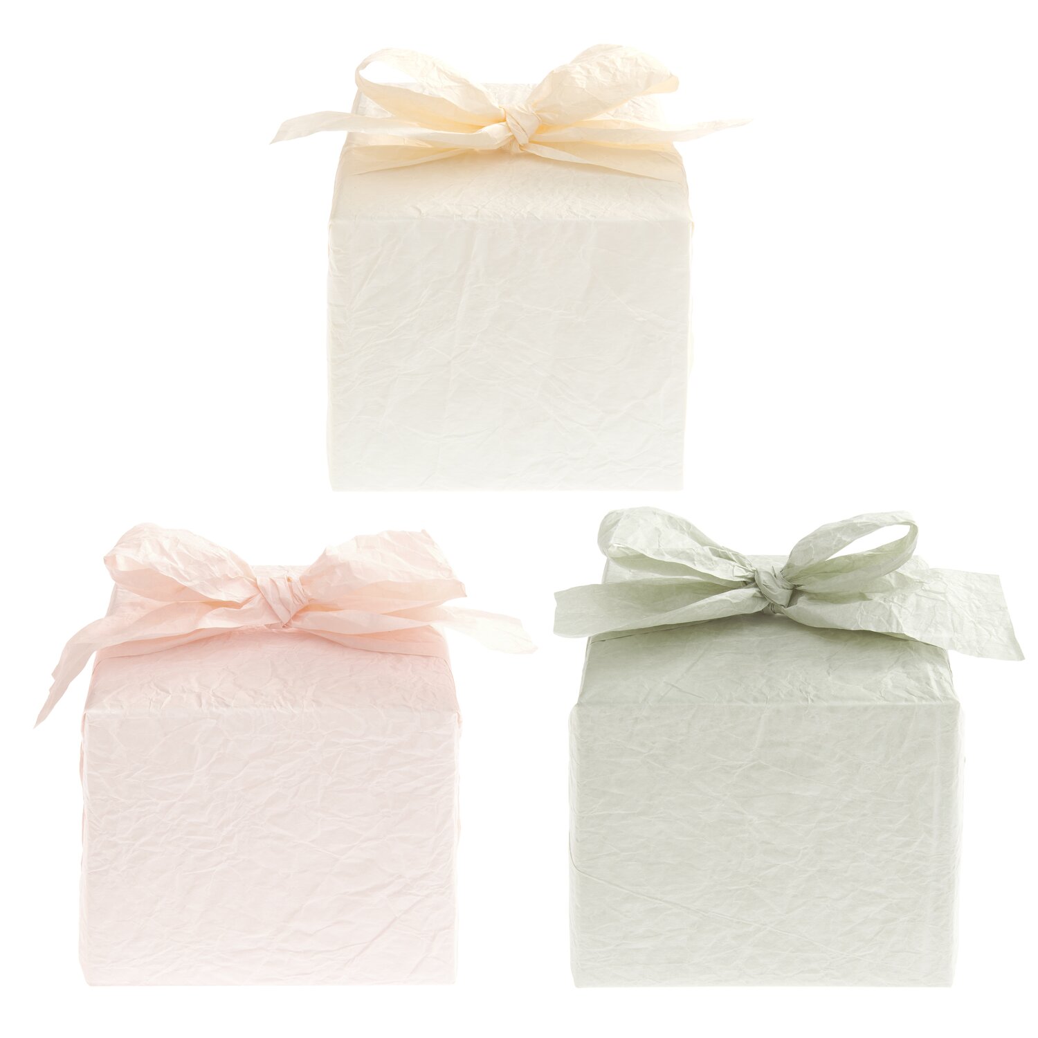 Knitter Papierbänder Elfenbein/Apricot/Schilf, dekorative Geschenkboxen mit strukturierter Oberfläche, je 3m Länge von Rico Design, passend zu zarten Pastelltönen