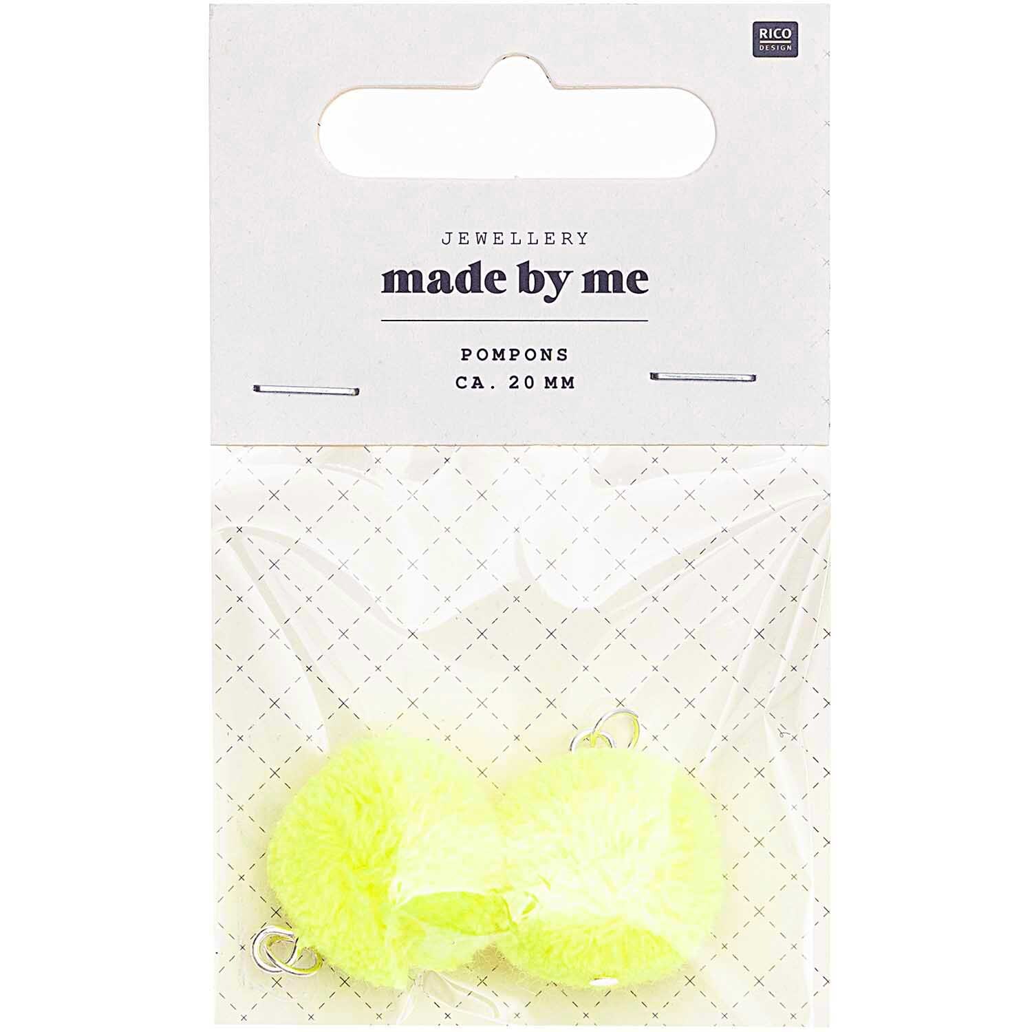 Pompons mit Öse 2cm 2 Stück Farbe Neon-Gelb von Rico Design