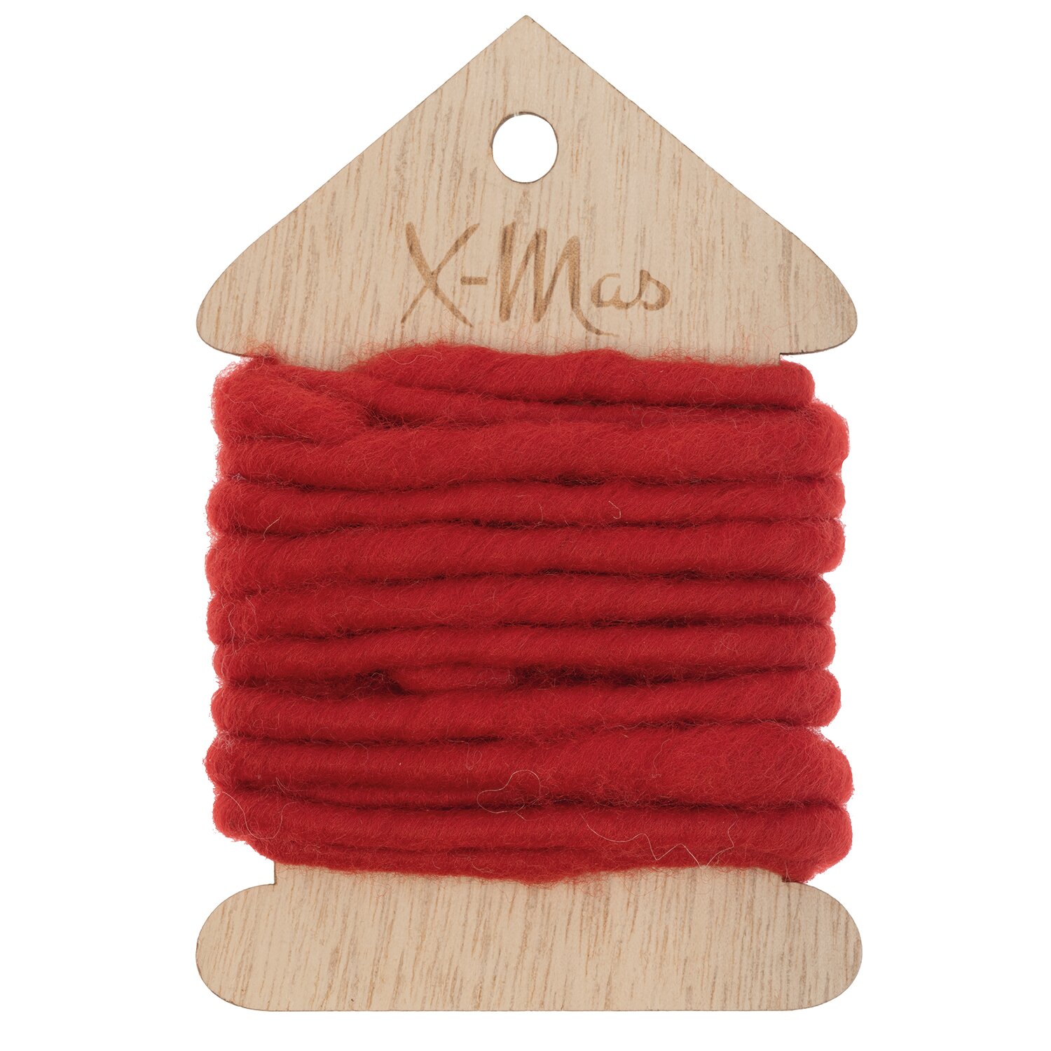 Kordel 3m, rote Wolle von Rico Design, auf Holzspule mit X-Mas Gravur, ideal für Dekorationen.