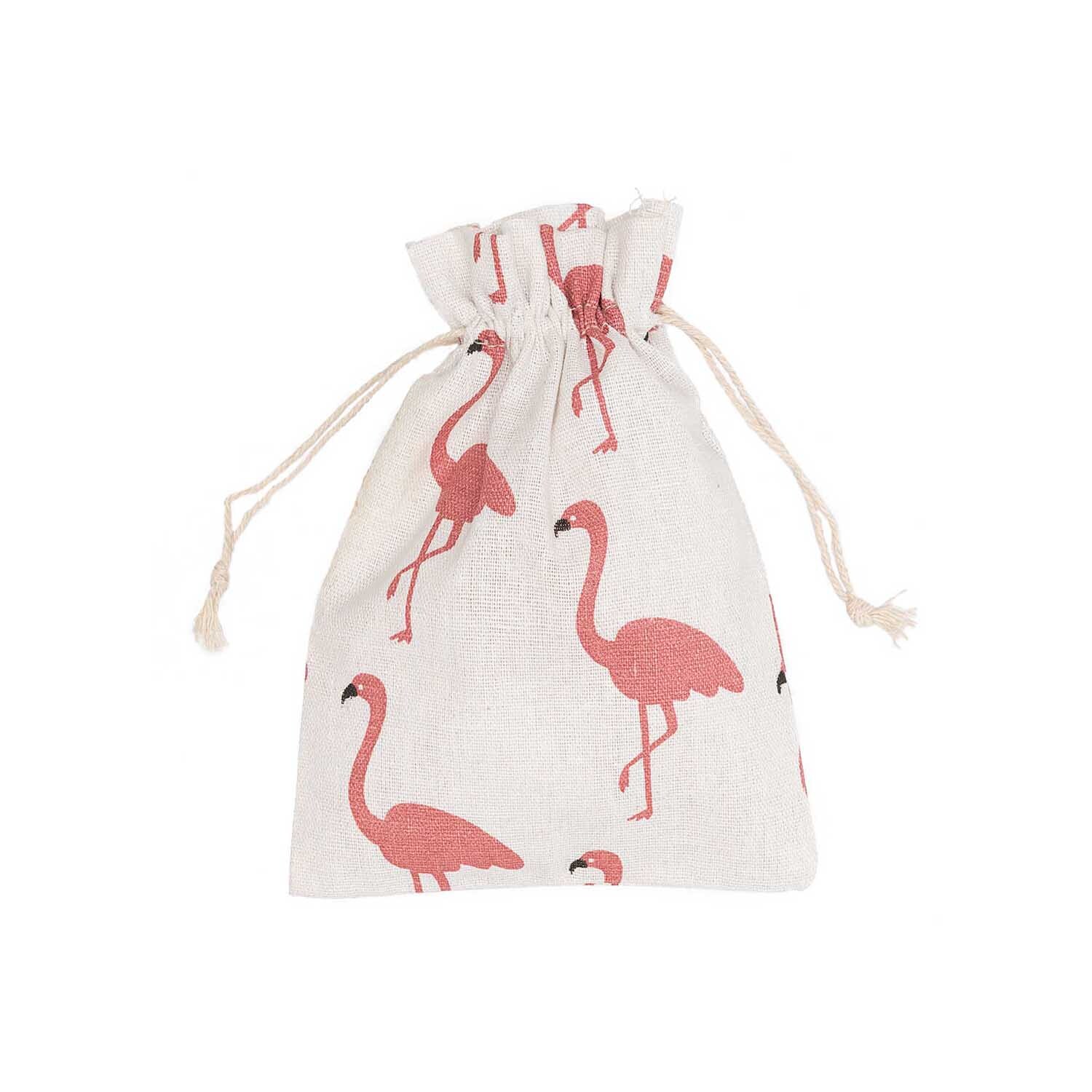 Beutel Flamingo weiß-rosa 20x15cm mit Flamingo-Muster, ideal für kreative Projekte.