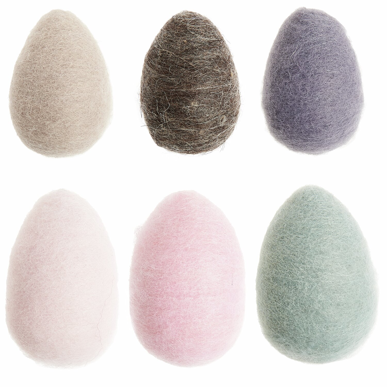 Filzei Rosa/Blau 6 Stück: Sechs Filzeier in sanften Pastelltönen, ideal für Dekorationen. Ø4cm.