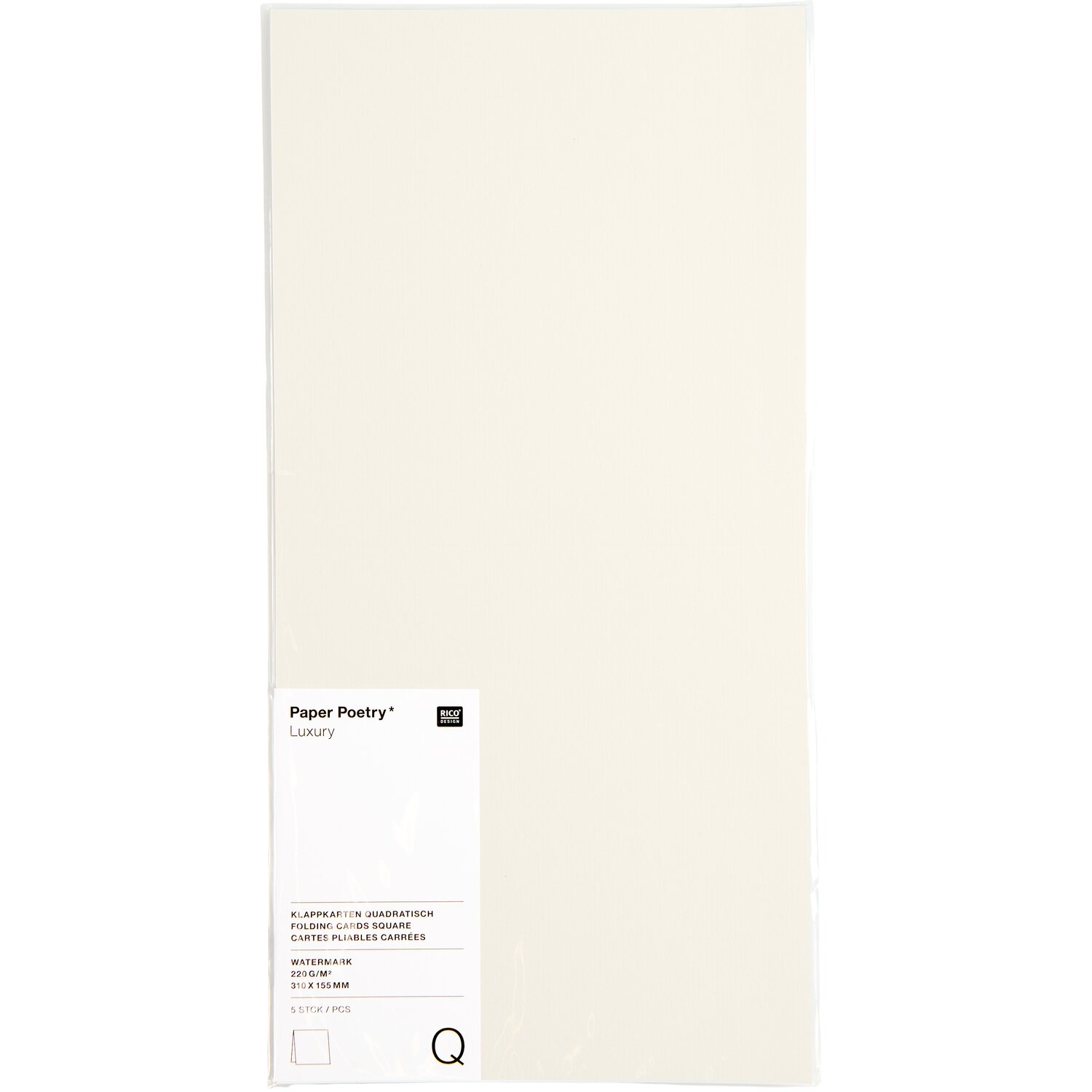 Paper Poetry Luxury Karten Quadratisch, elfenbeinfarbene Karten von Rico Design, 5 Stück. Ideal für elegante Einladungen und kreative Projekte.