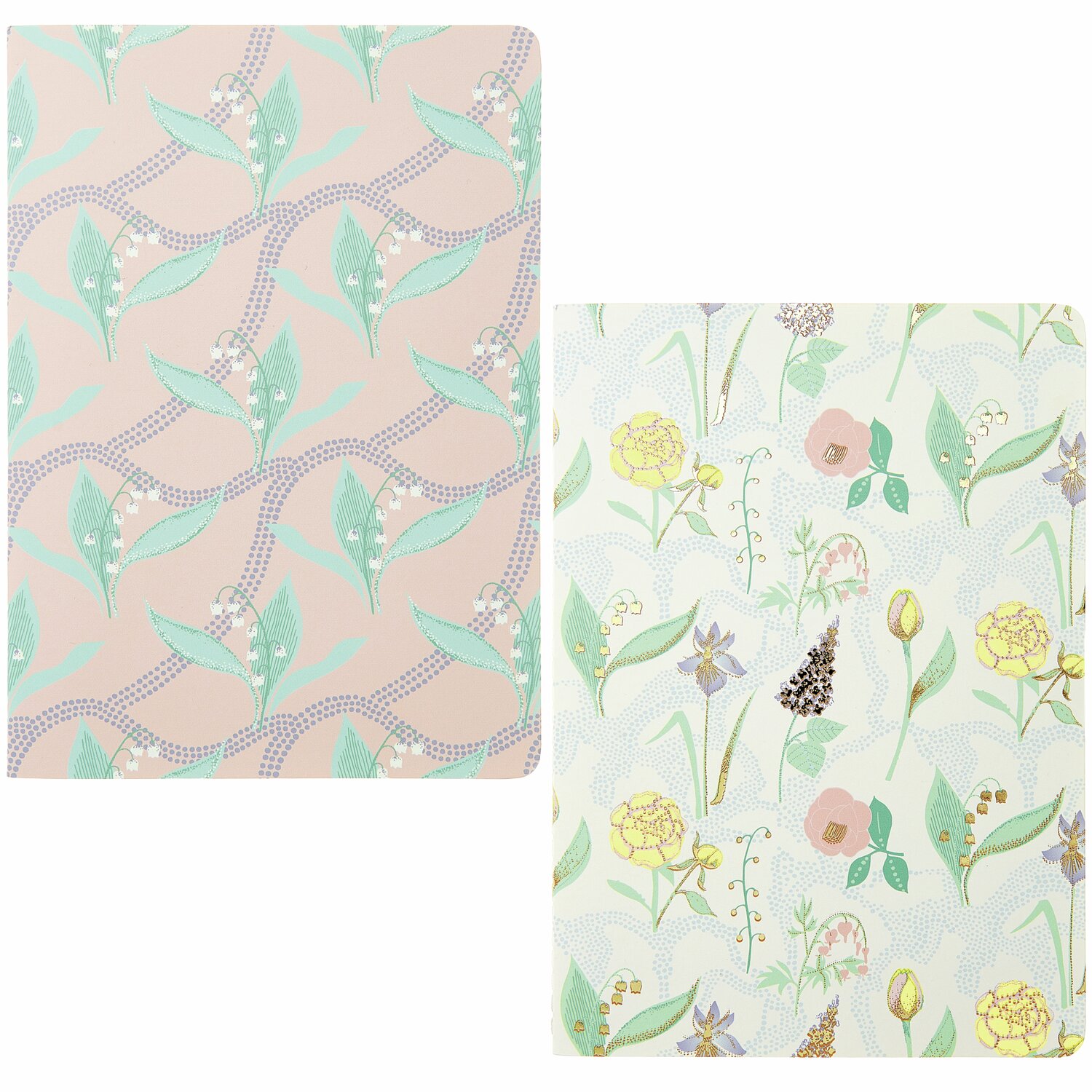 Notizhefte A5 Blumen Weiß/Rosa 2 Stück mit floralen Mustern, ideal für kreative Notizen.