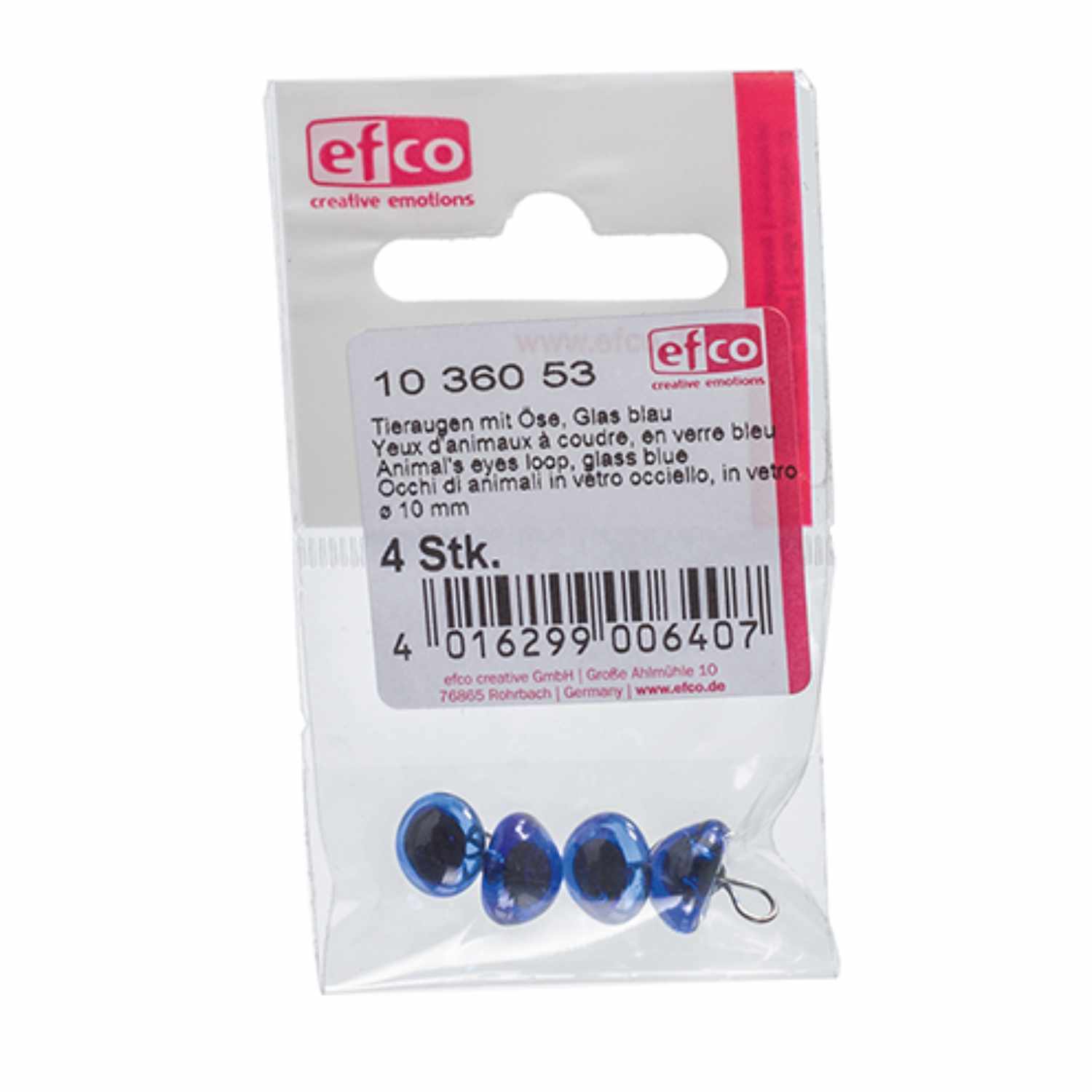 Tieraugen blau Größe 10mm 4 Stück von efco creative