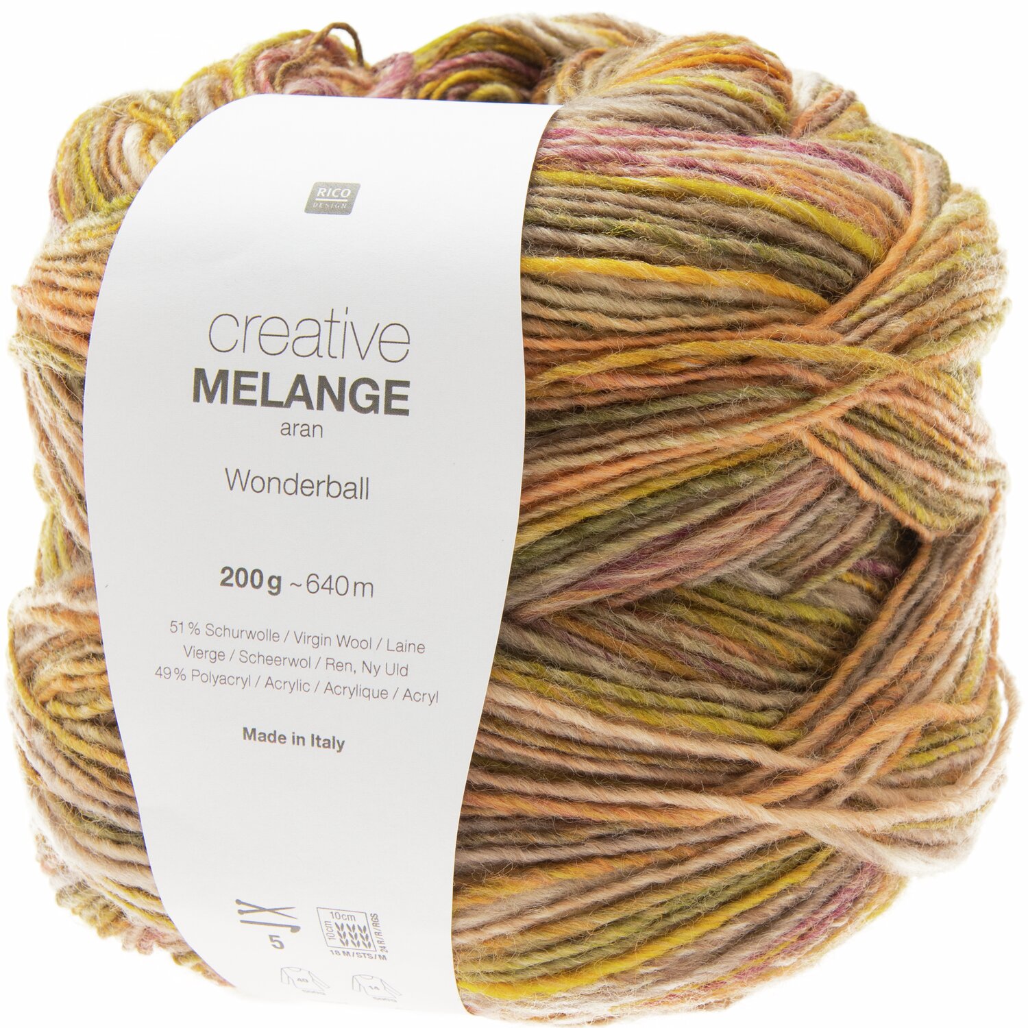 Creative Melange aran Wonderball 200g 640m Farbe Orange-Grün von Rico Design Creative Melange aran Wonderball, 200g 640m, in Orange-Grün von Rico Design, ideal für Strickprojekte.