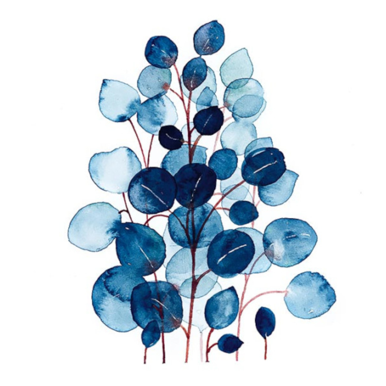 Watercolor malen - Schnelles Wissen in 30 Minuten: Blaue Aquarellblätter auf weißen Hintergrund.