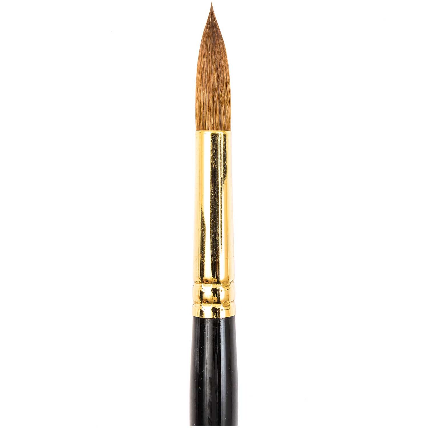 Fine Art Aquarell Rotmarder rund, Pinsel mit goldener Zwinge und schwarzem Griff, ideal für präzise Maltechniken.