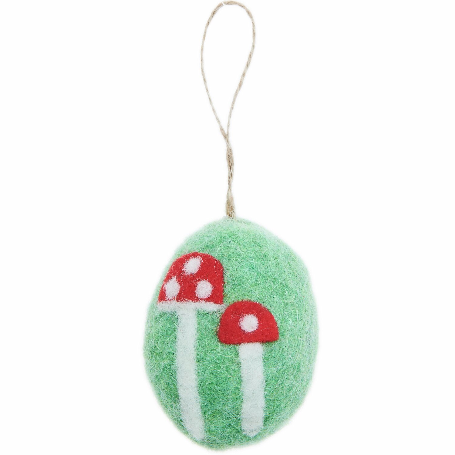 Aufhänger Filz-Ei Fliegenpilz mit roten Pilzen auf grünem Hintergrund, 7,8xØ5,8cm, von Rico Design.