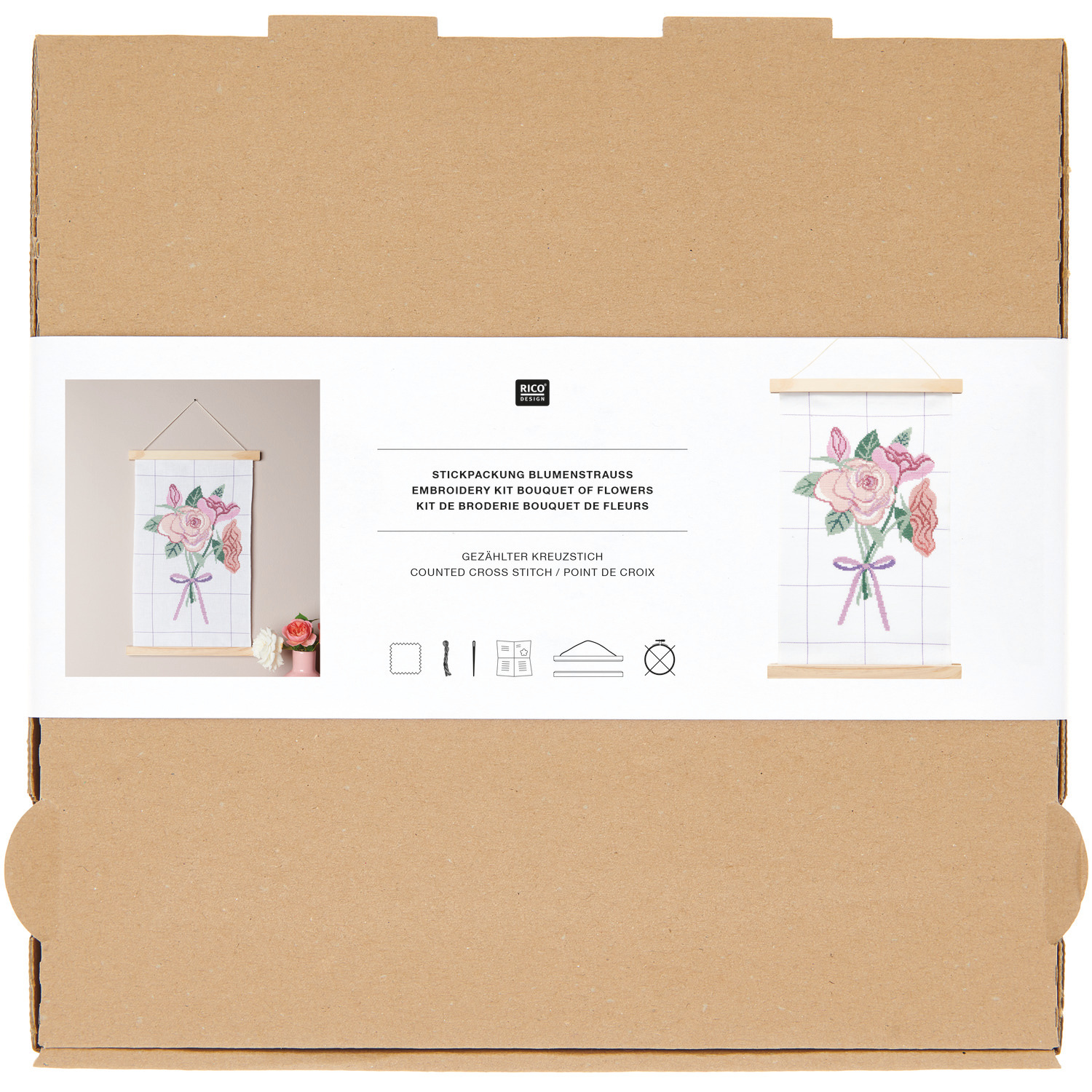 Stickpackung Bild Blumenstrauß mit Posterhänger Stickpackung Bild Blumenstrauß mit Posterhänger
