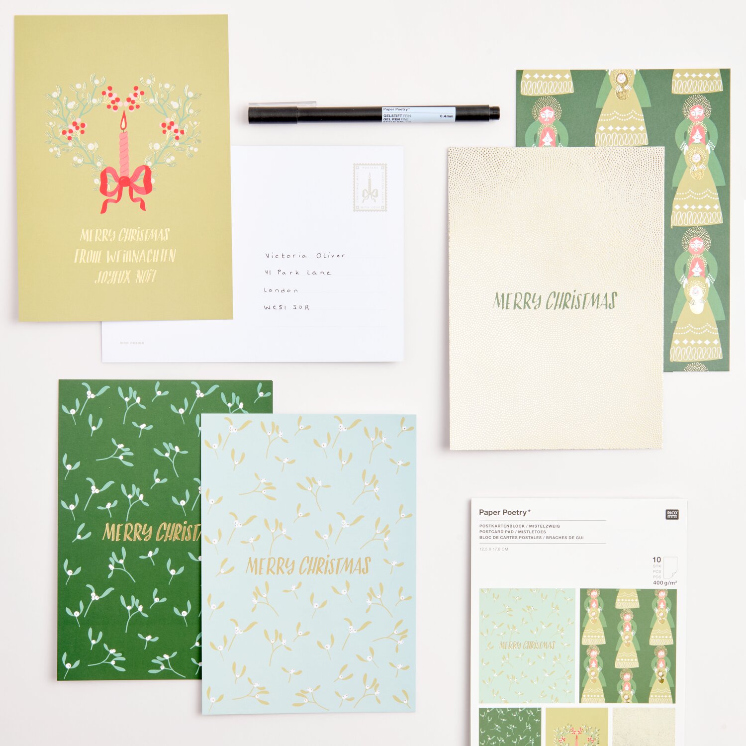 Paper Poetry Postkartenblock Advent Mistelzweige 10 Karten von Rico Design