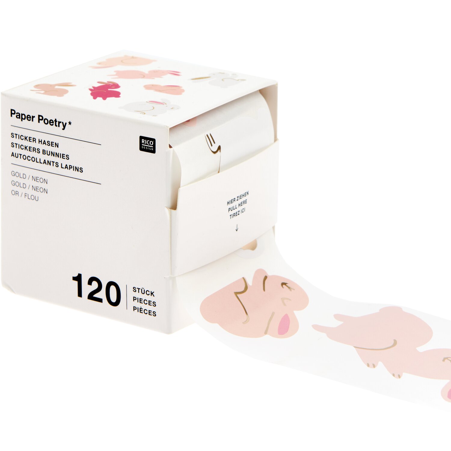 Paper Poetry Sticker Hasen 5cm 120 Stück auf der Rolle Hot Foil von Rico Design