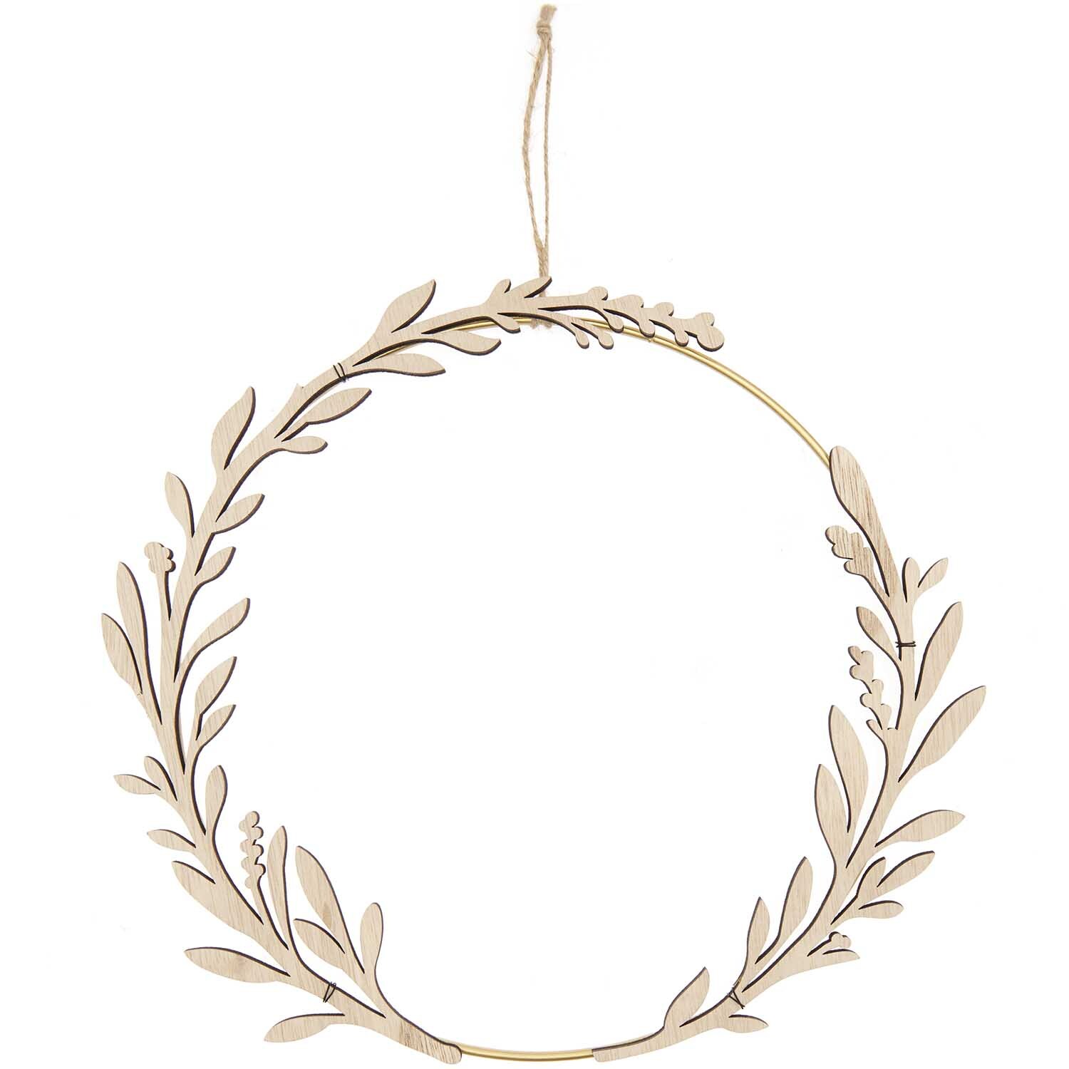 Rankenkranz aus Holz Natur von Rico Design, 27cm, zeigt filigrane Blätter auf einem runden Holzrahmen.