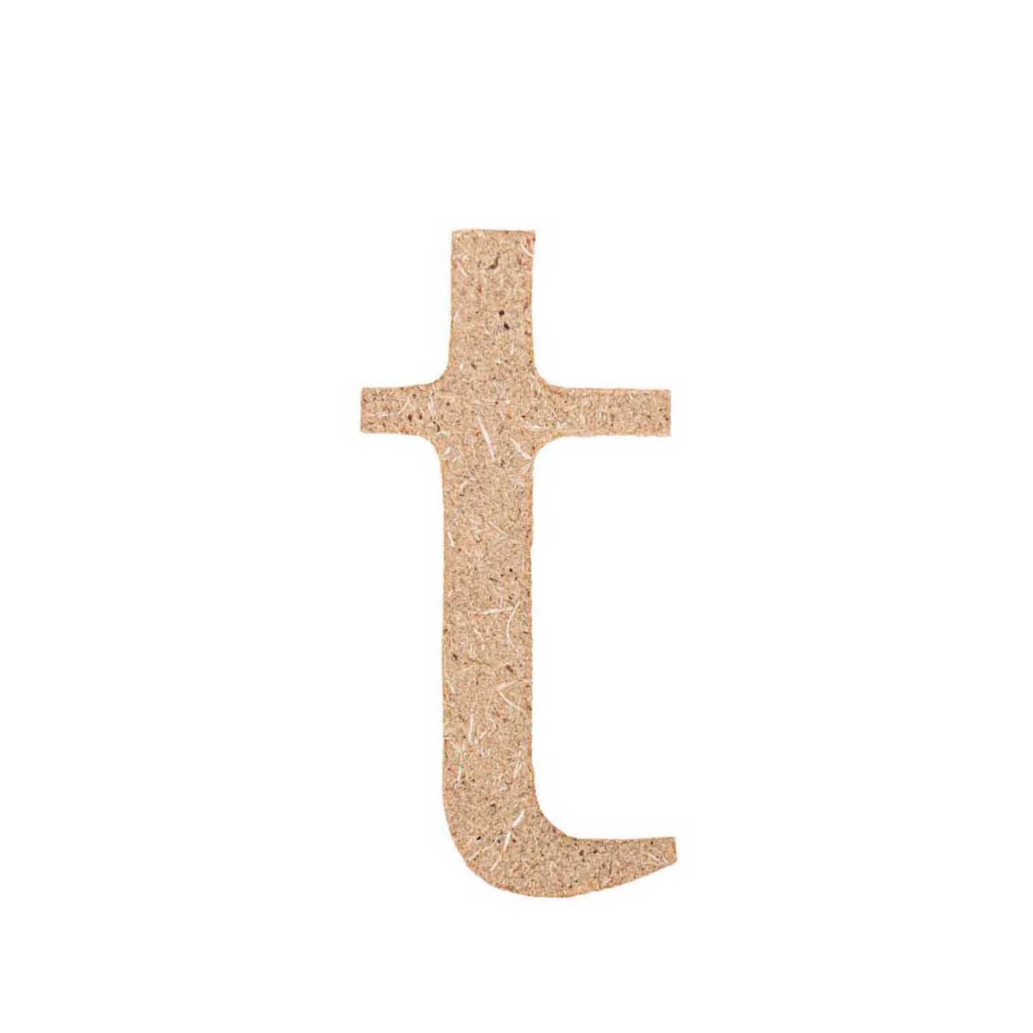 MDF Kleinbuchstabe: Ein einzelner, naturfarbener Buchstabe "t" aus MDF von Rico Design. Ideal für kreative Dekorationen.