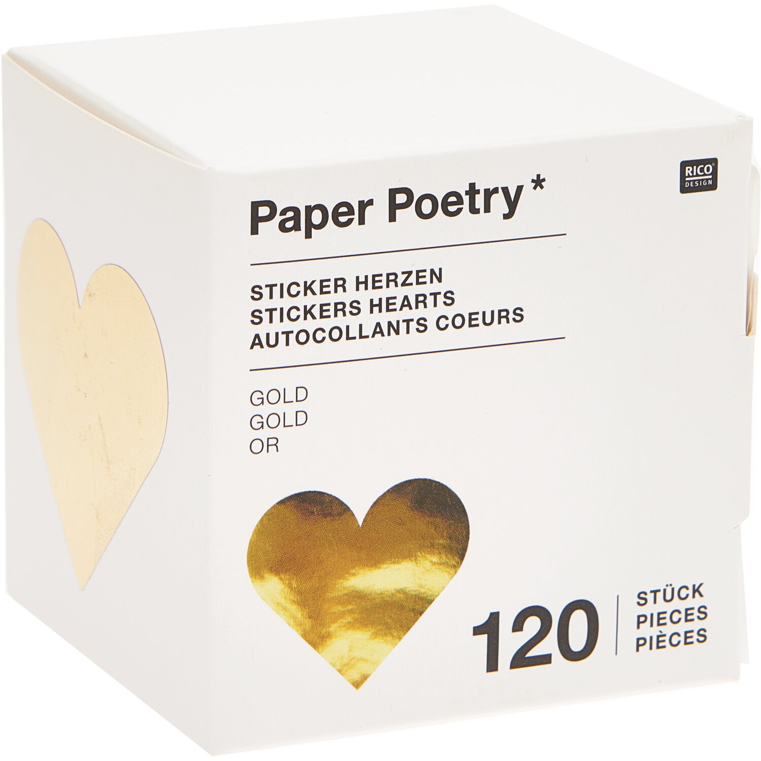 Paper Poetry Sticker Herzen 5cm 120 Stück auf der Rolle Hot Foil, goldene Herzsticker.